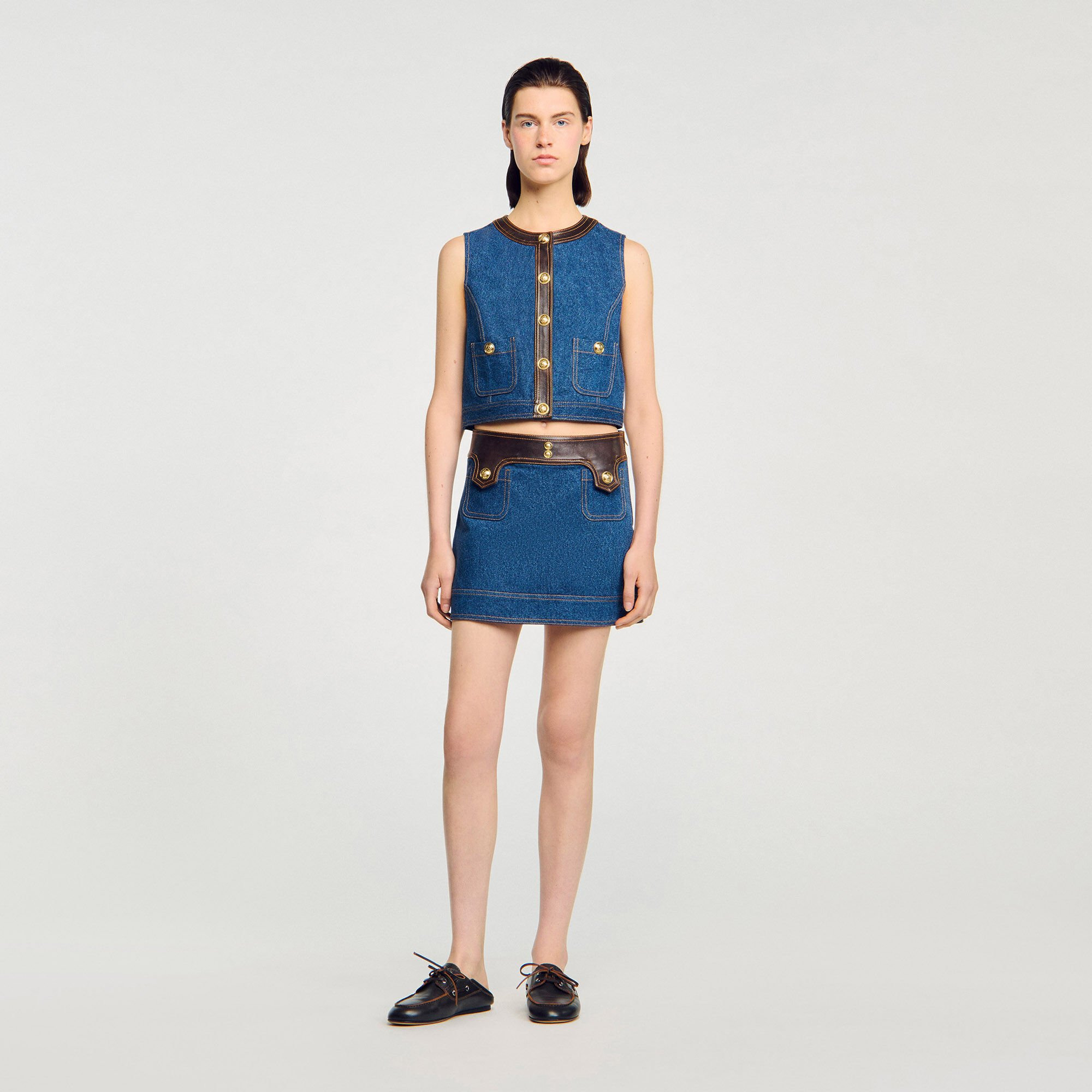 DENIM AND LEATHER TOP - 1