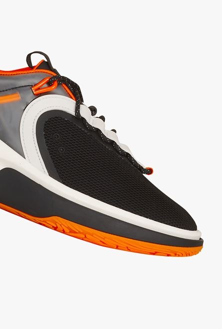 White, black and orange gummy leather and mesh B-Runner sneakers - 6