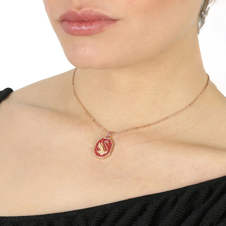 Swarovski - Swarovski Red Rose Gold-Tone Plated Signum Swan Pendant Necklace - 2