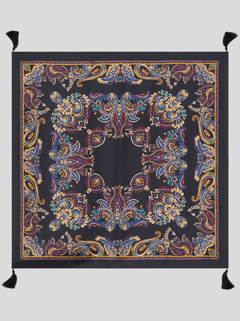 SILK SCARF WITH TASSELS AND PAISLEY FOLIAGE MOTIF 1