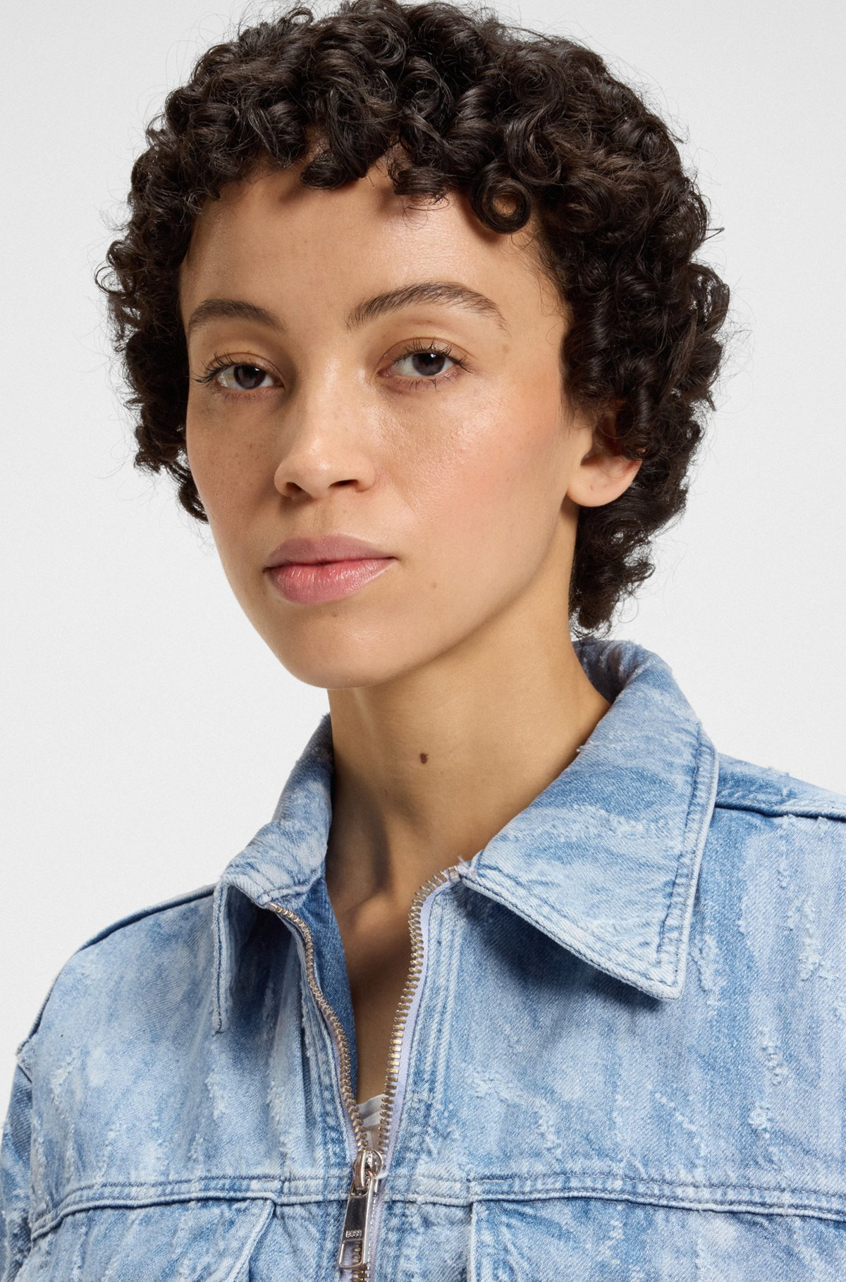 OVERSIZE-FIT BOMBER JACKET IN BLUE DISTRESSED DENIM - 5