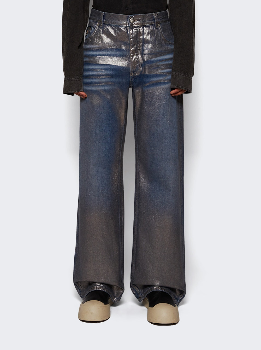 Coated Dirt Denim Jeans Silver - 3