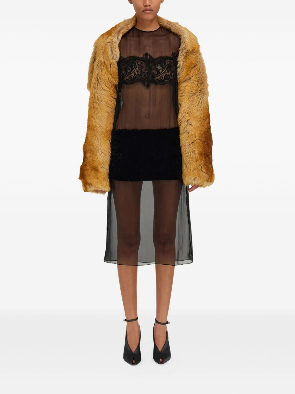 lace-shearling panel midi dress - 2