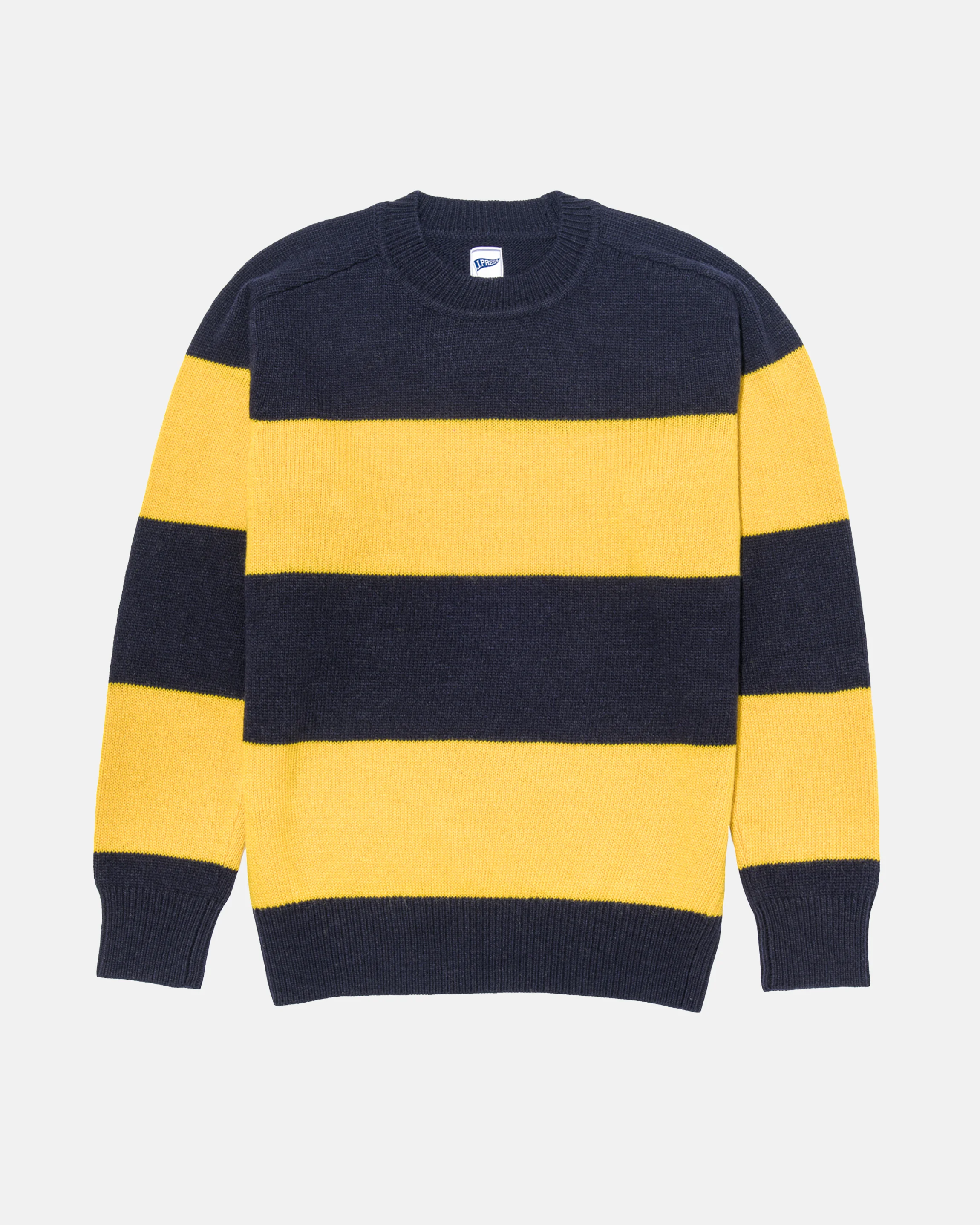 YELLOW & NAVY RUGBY STRIPE CREWNECK WOOL SWEATER - TRIM FIT - 1