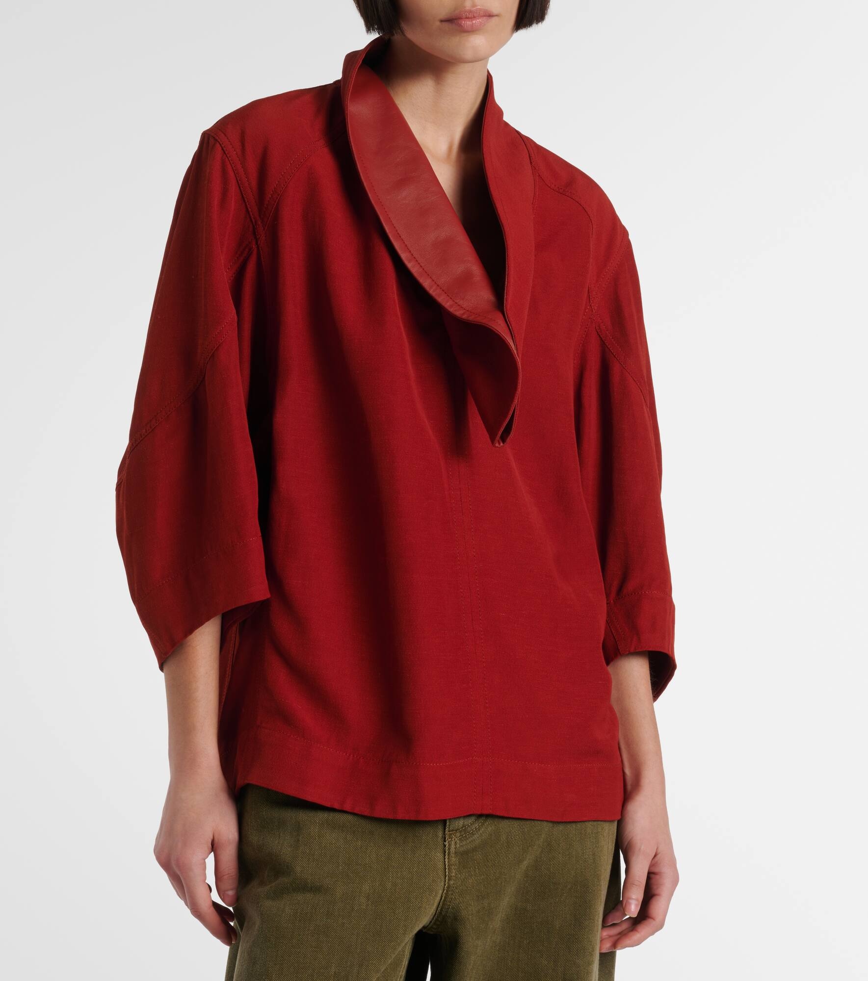 Leather-trimmed blouse - 5