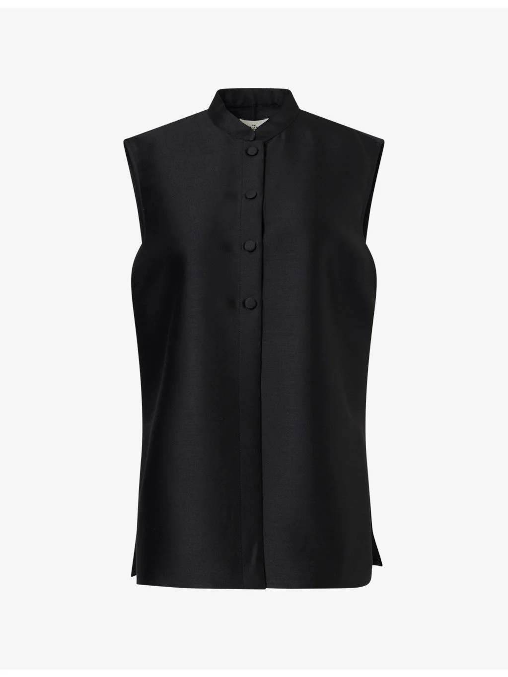 Stand-Collar Sleeveless Wool-Blend Shirt - 1