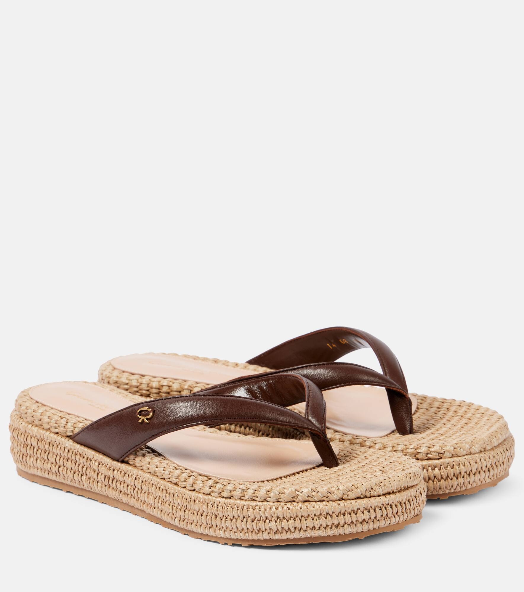 Leather platform espadrille thong sandals - 1