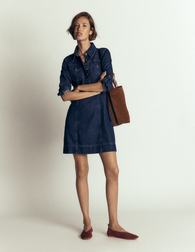 Fleur Denim Short Dress-Mid Vintage Denim 8