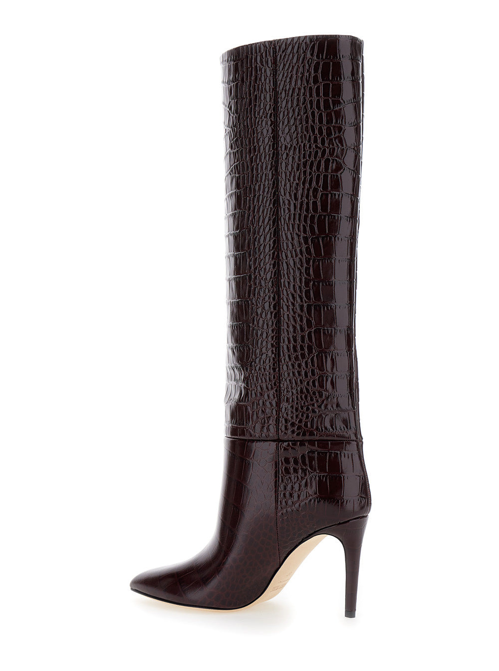 Paris Texas Women Dark Bordeaux High Boots With Stiletto Heel In Croco Embossed Leather Woman - 3
