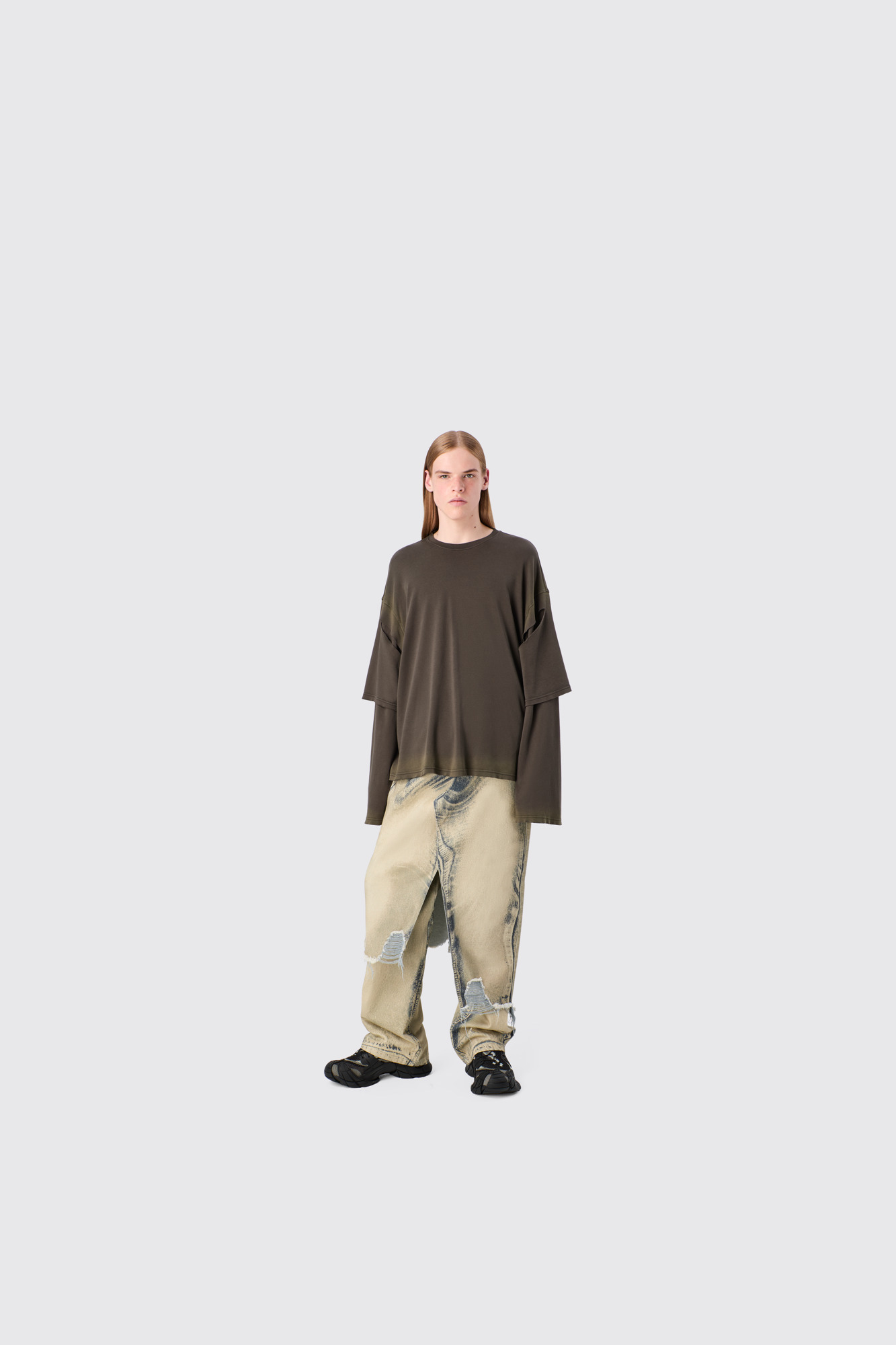 Sand-black asymmetric denim skirt - 4