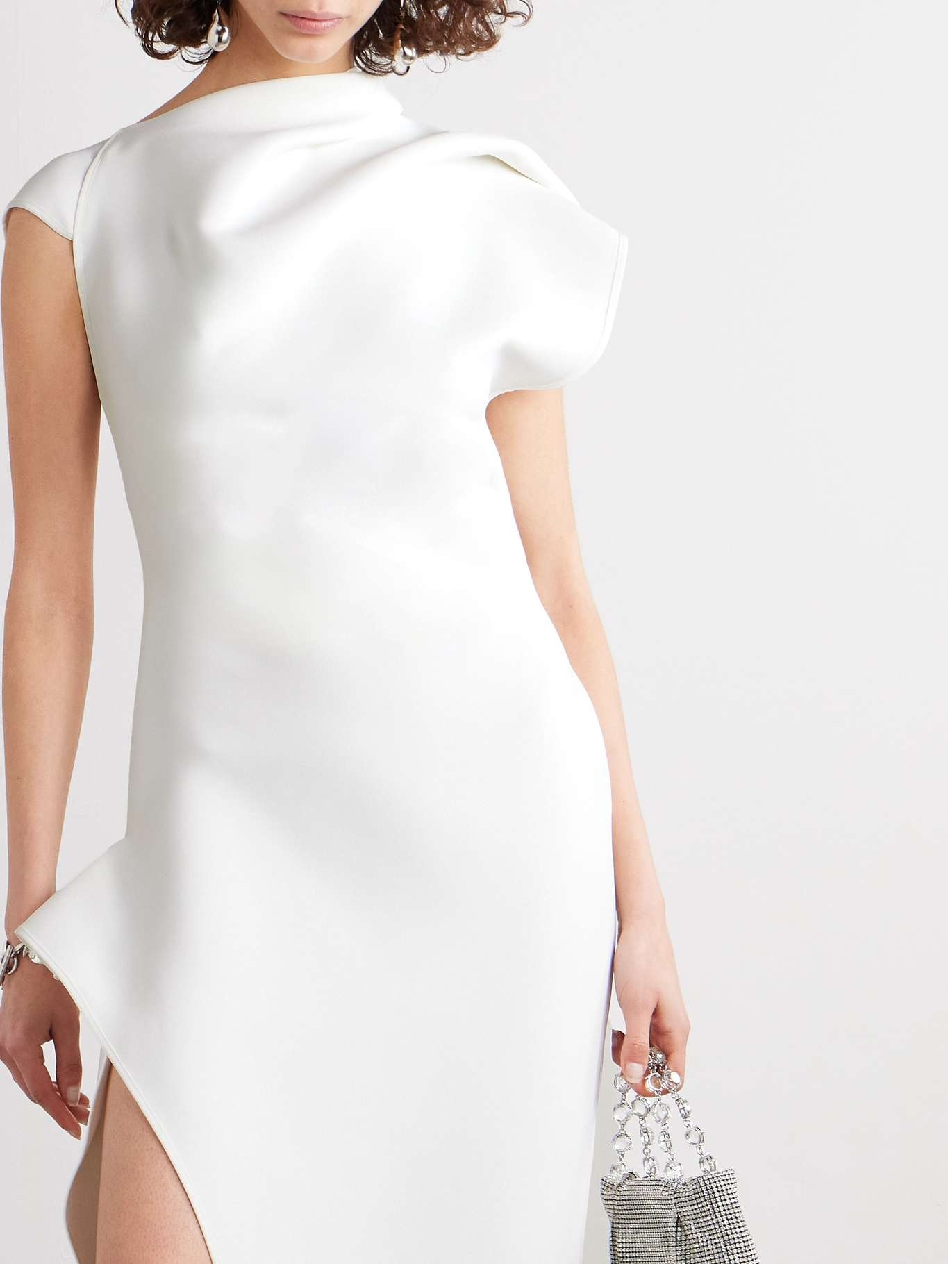 Victoire asymmetric gathered crepe gown White - 9