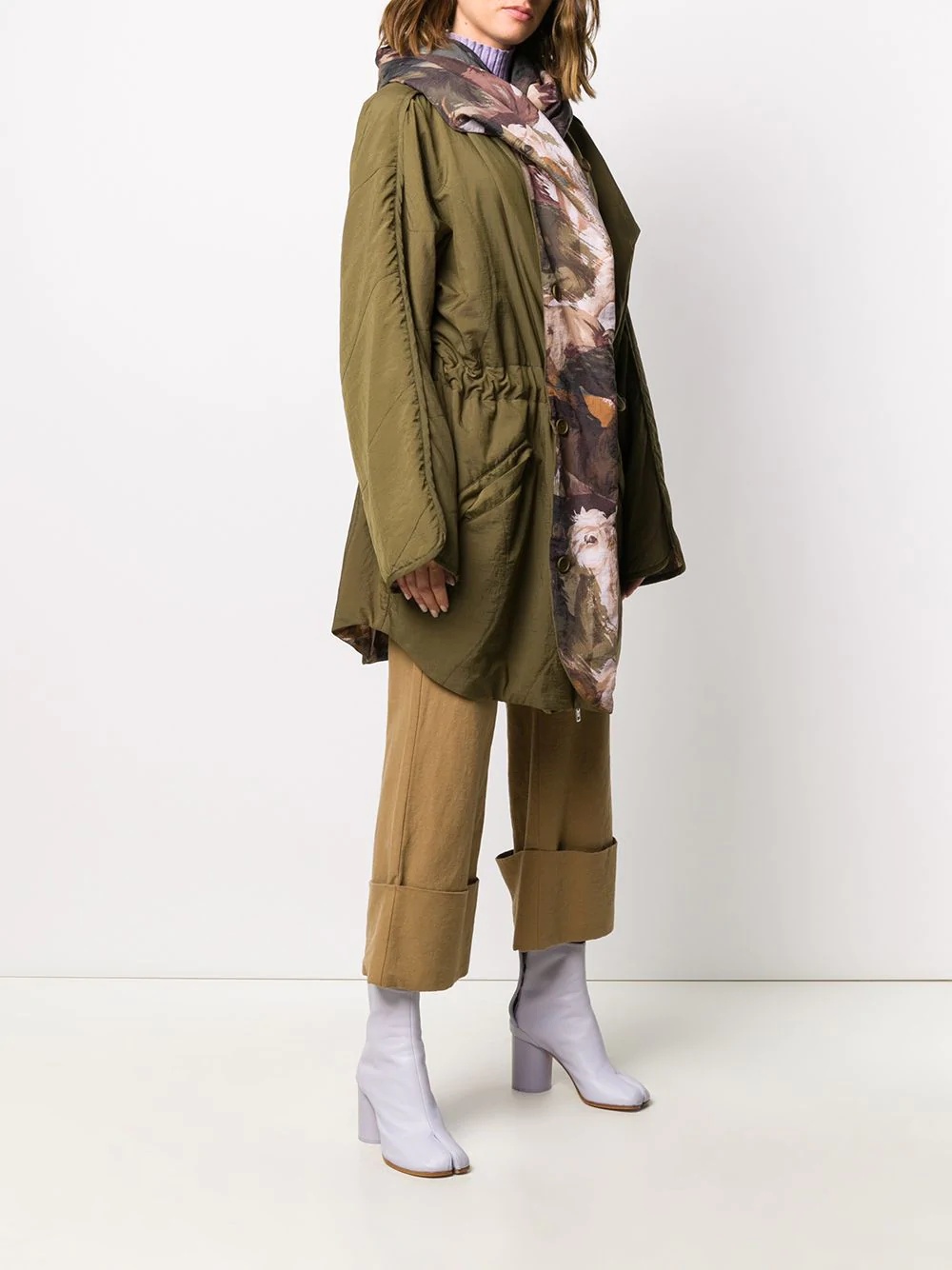 floral panel parka coat - 3