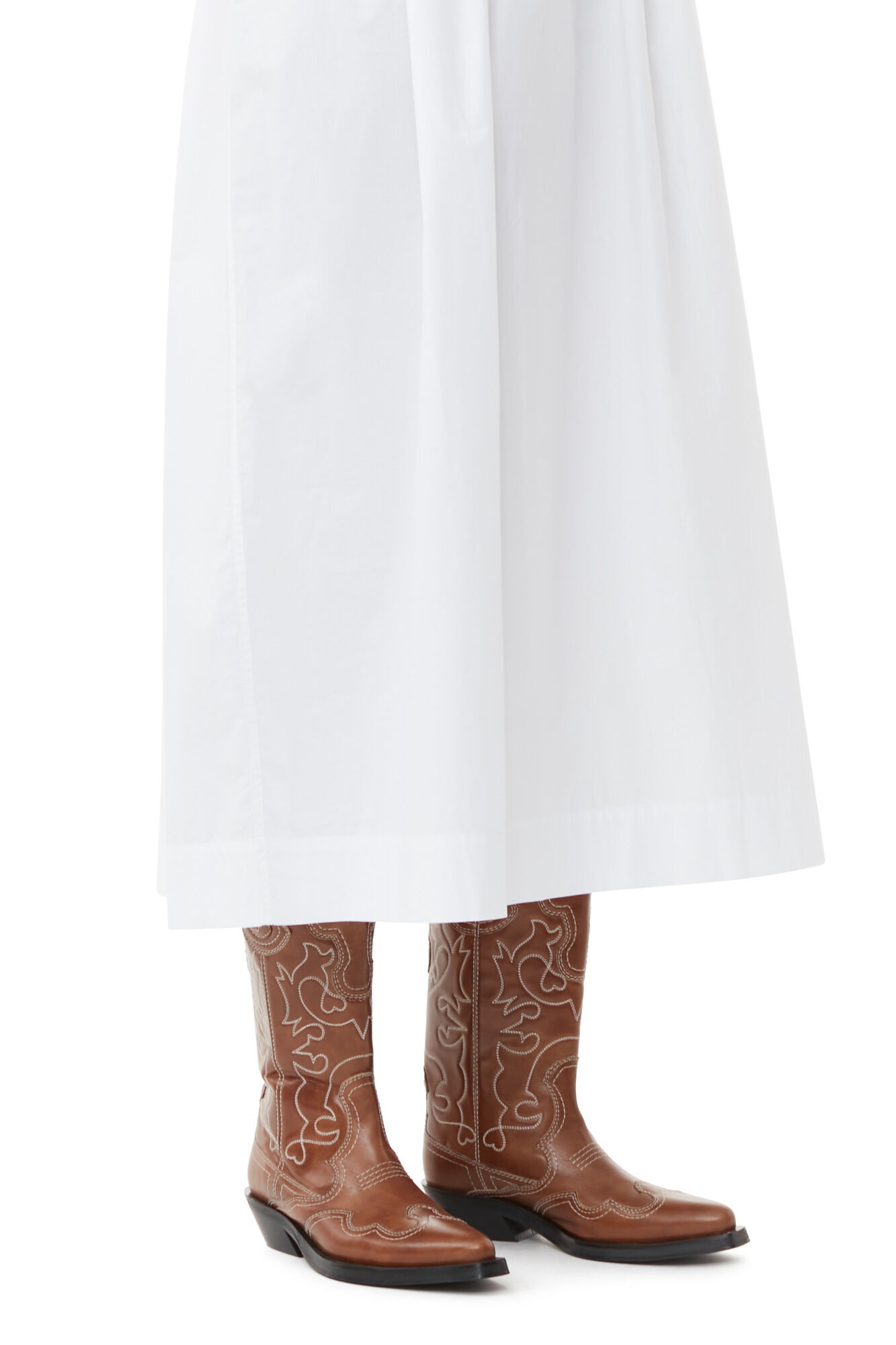 WHITE COTTON POPLIN MIDI DRESS - 6