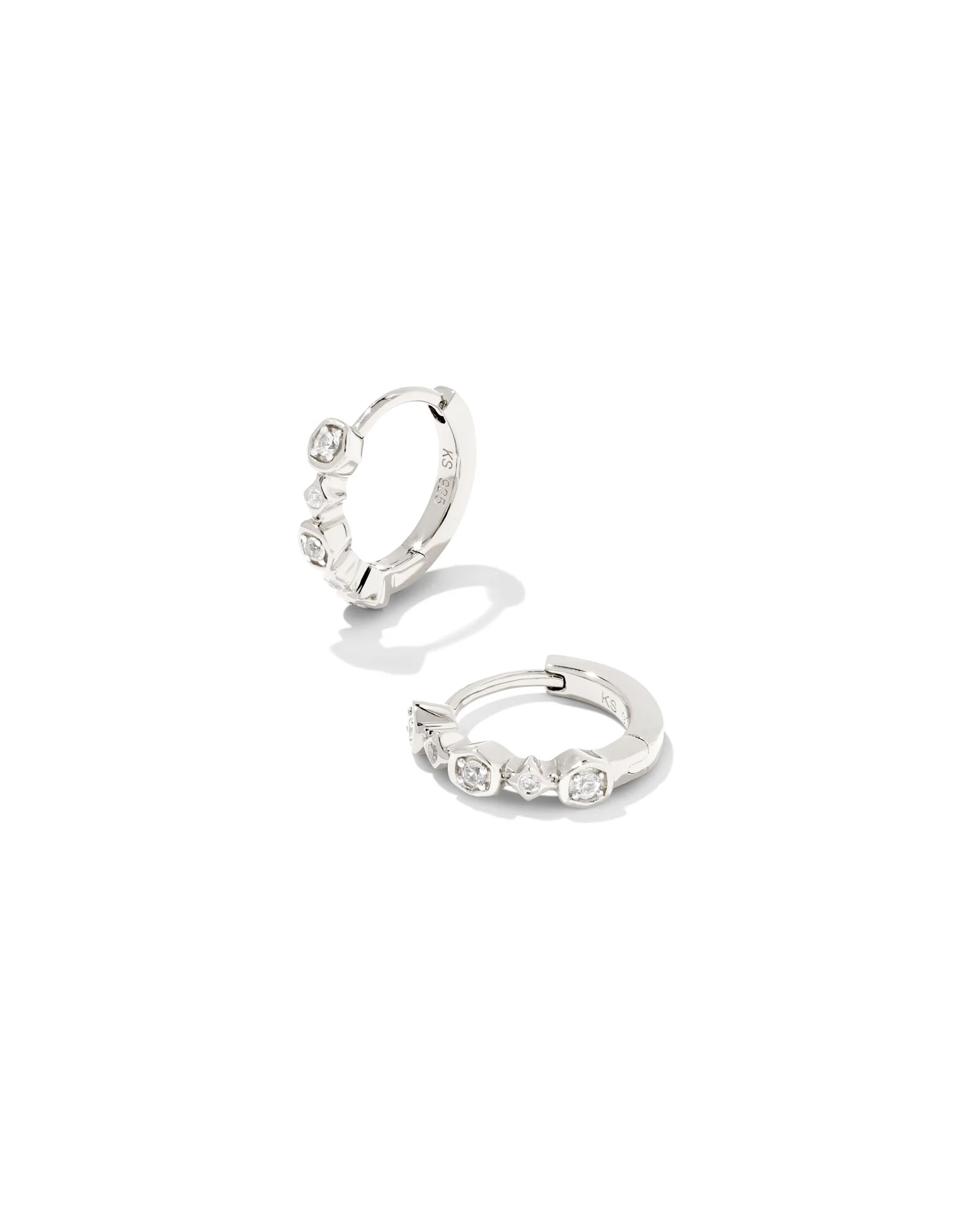 Davie Sterling Silver Trio Huggie Earrings in White Sapphire - 1