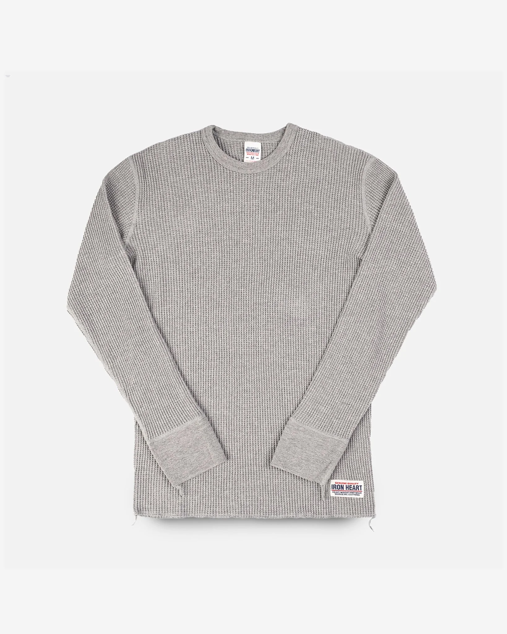 WAFFLE KNIT LONG SLEEVED CREW NECK THERMAL TOP - GREY - 1