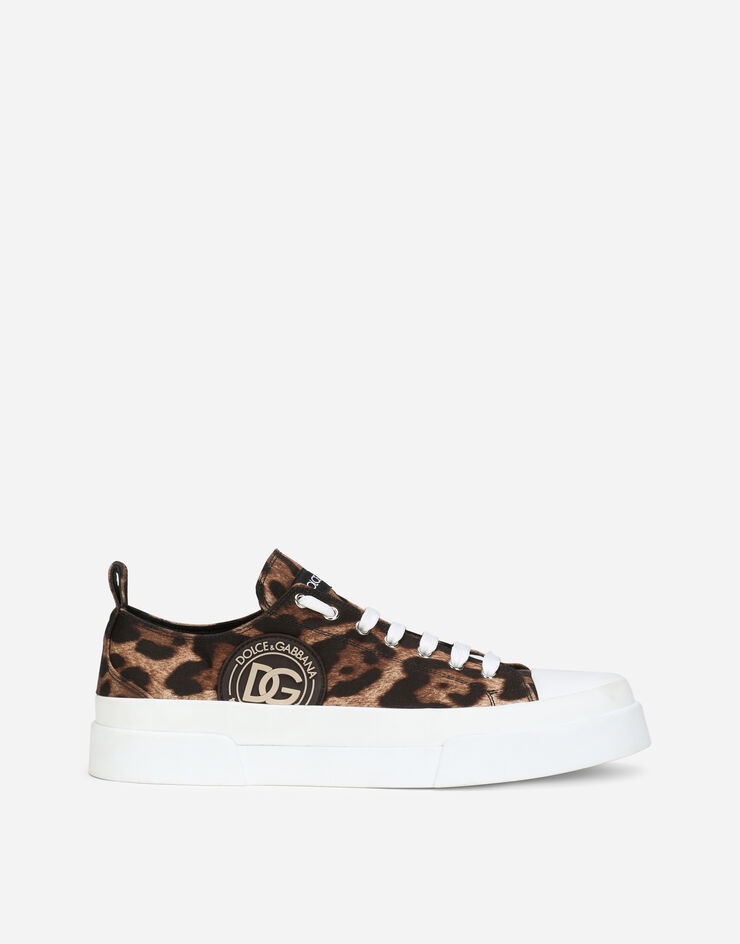 Cotton drill Portofino Light sneakers with leopard print and DG logo - 1