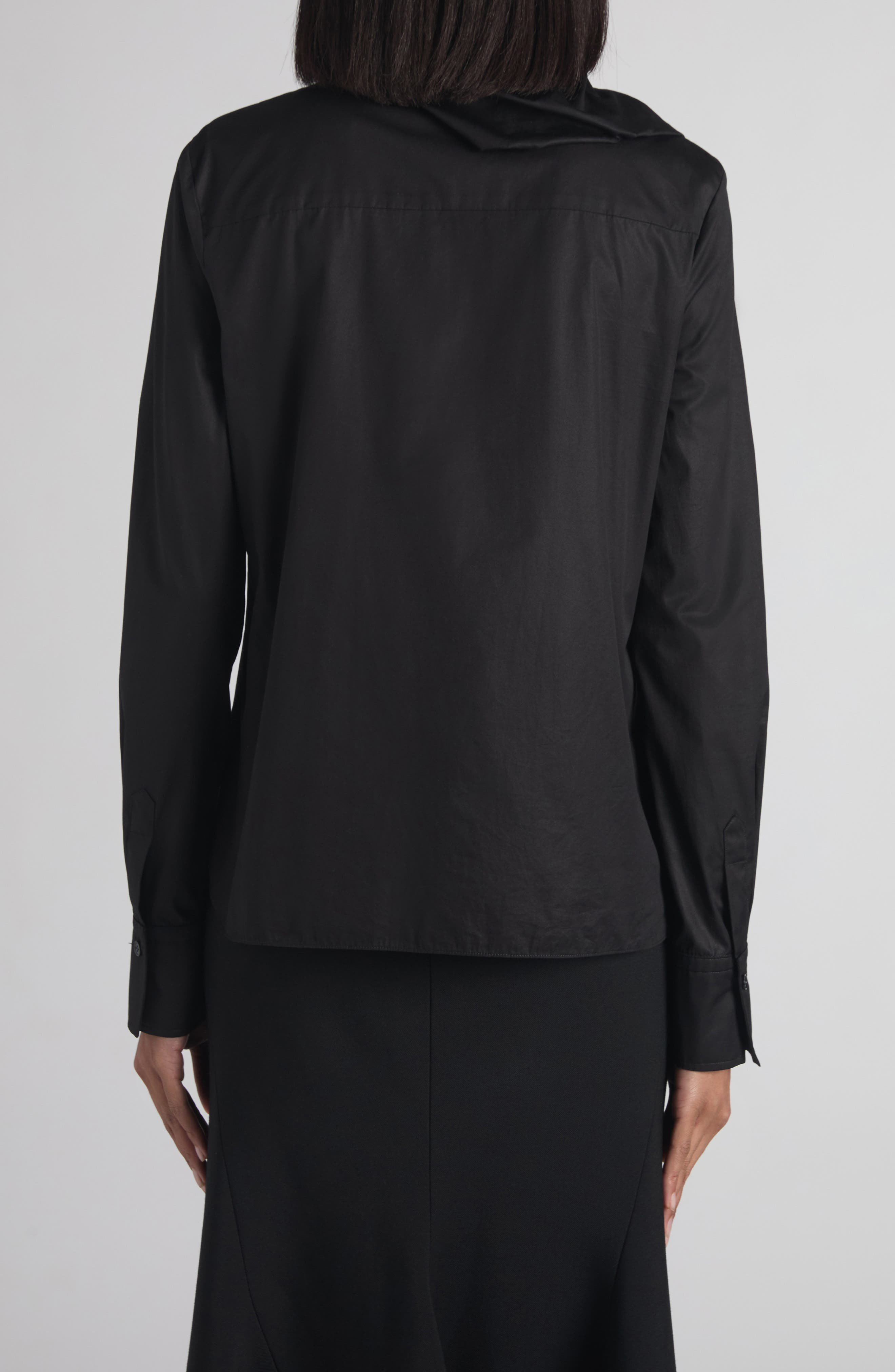 McQueen Ruffle Bow Cotton Shirt in Black at Nordstrom - 3