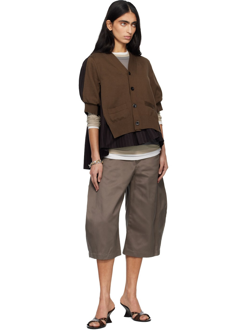 sacai Brown Chalk Stripe & Cotton Knit Cardigan outlook