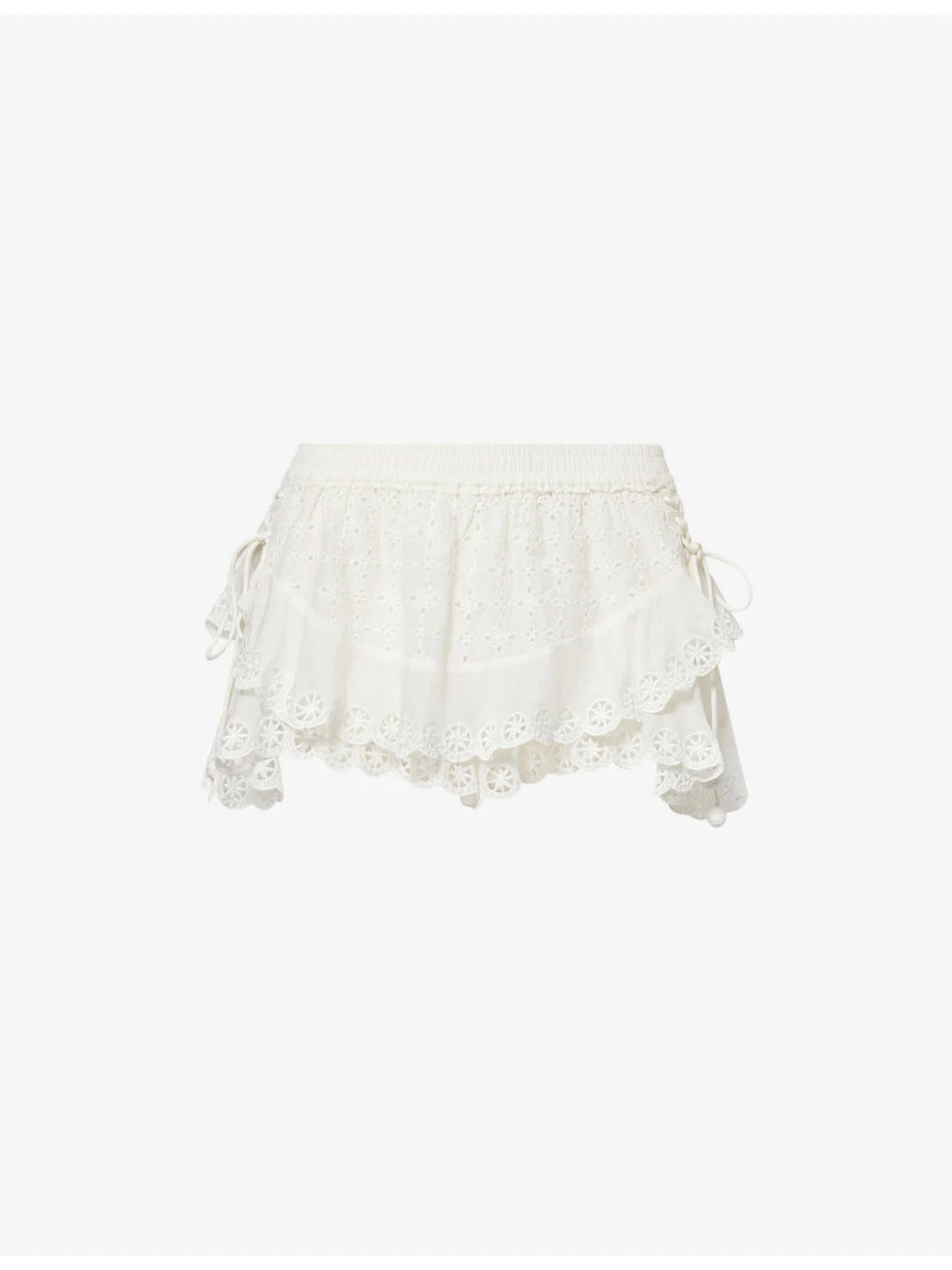 Neis Open-Cut Embroidered Cotton Mini Shorts - 1