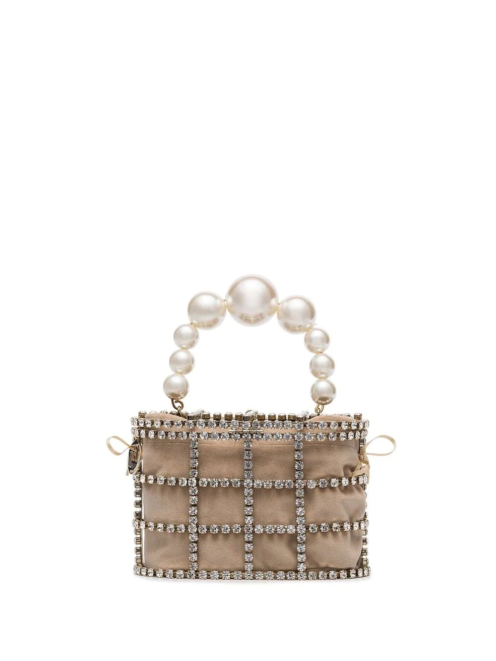 beige Holli pearl embellished brass cage bag - 3