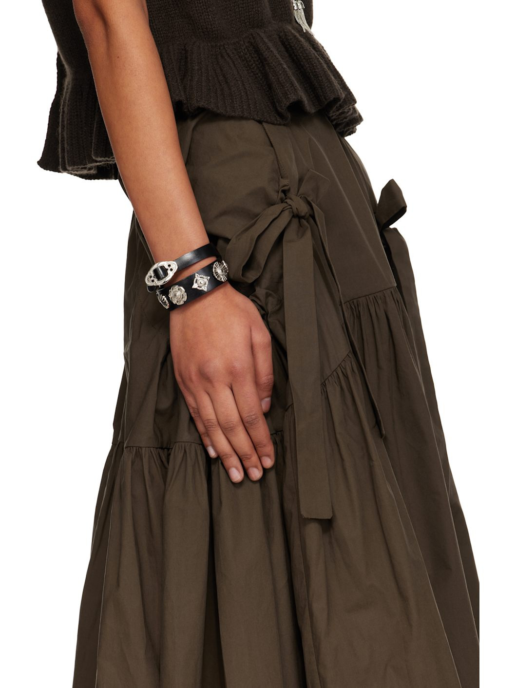 Black Double Leather Bangle Bracelet - 3