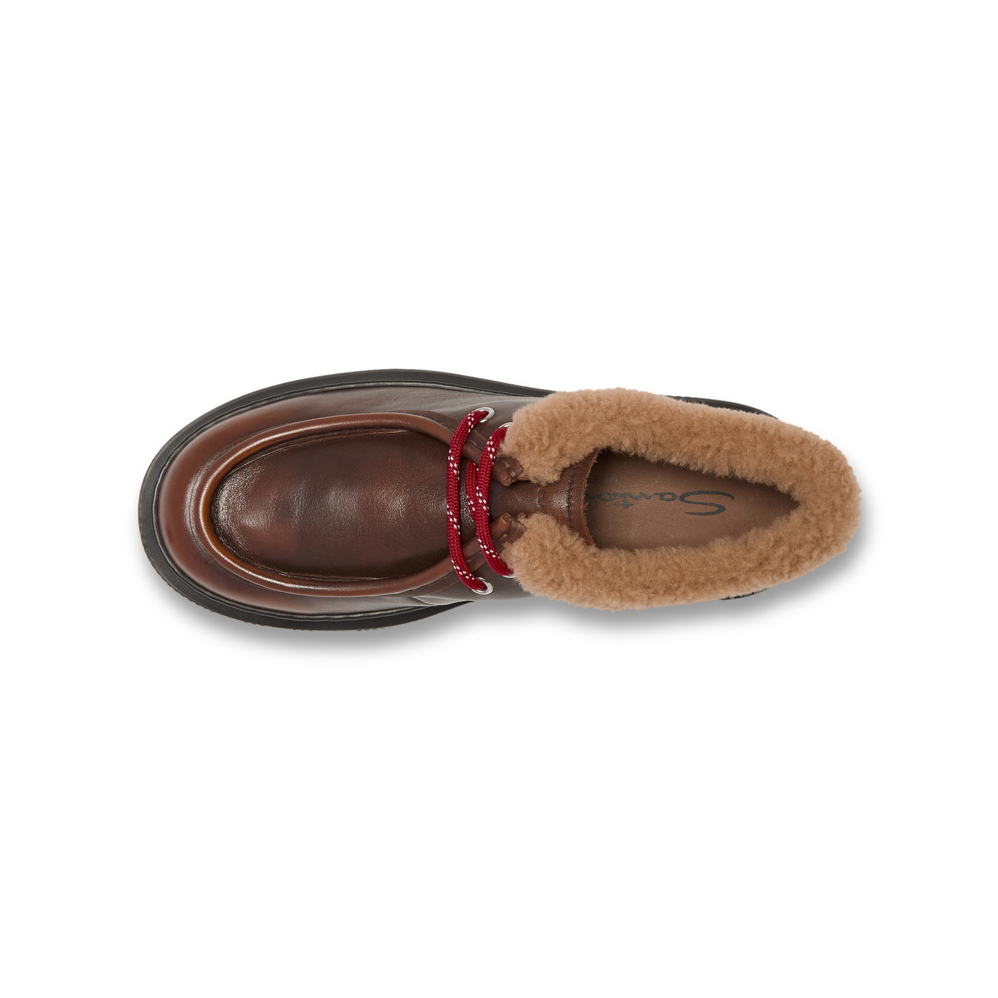 Women's brown leather lace-up with fur - 5