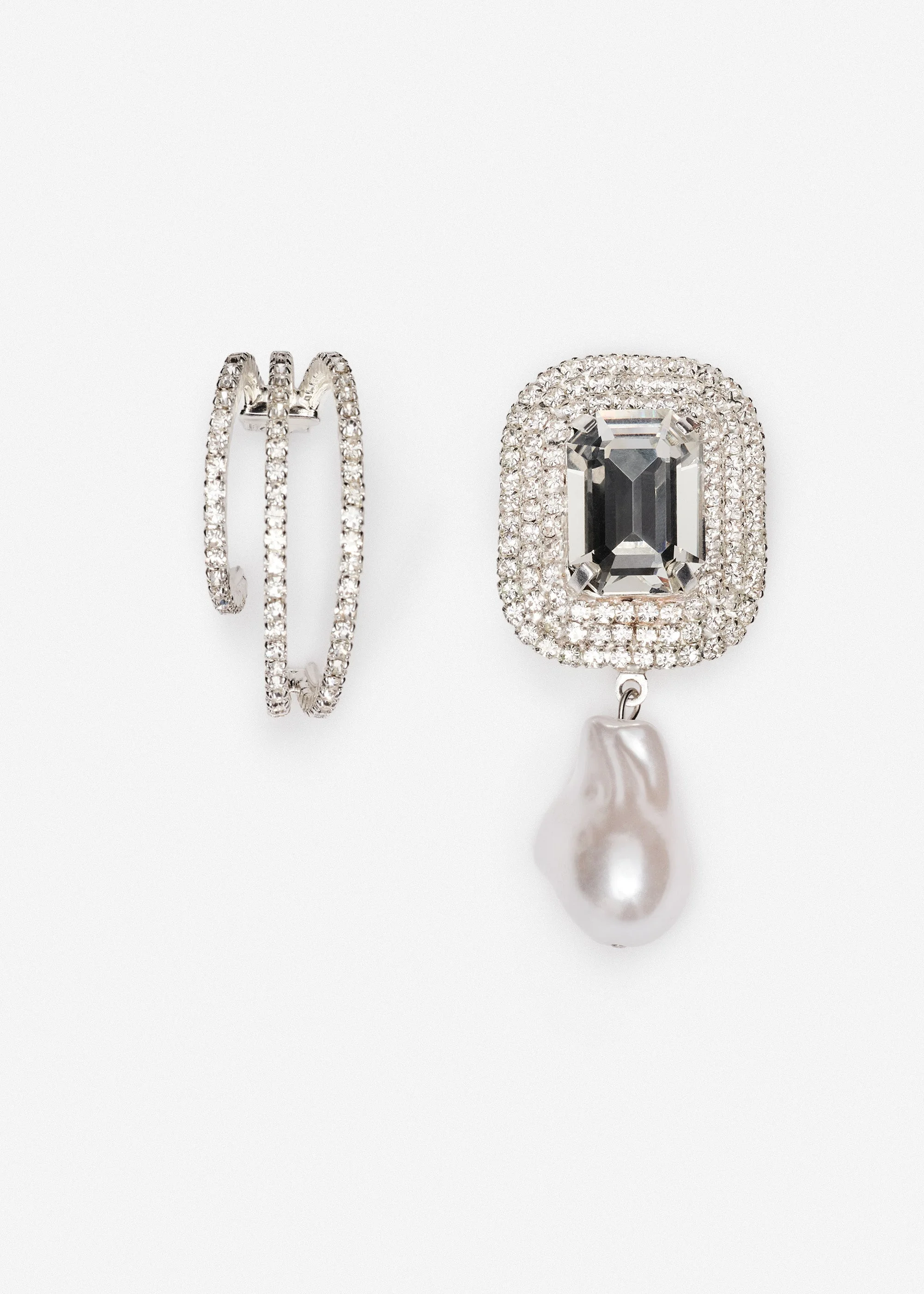 Hoop and drop earrings set in silver - 1