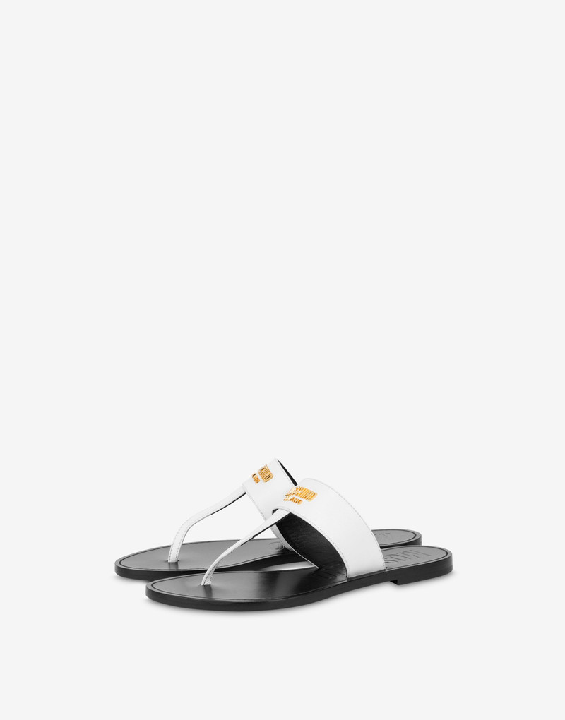 METAL LOGO CALFSKIN THONG SANDALS 1