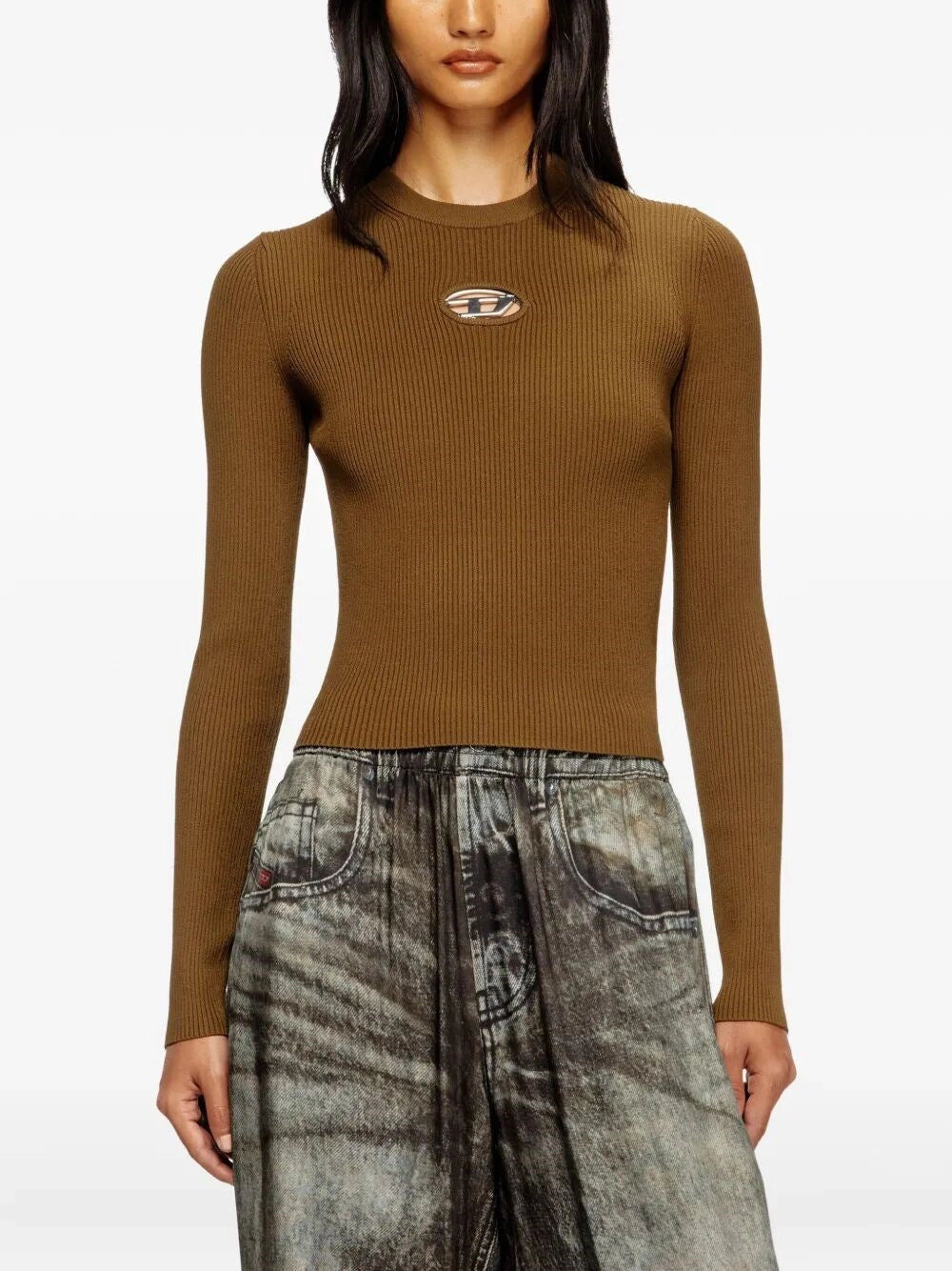 Diesel Women `M-Valari` Rib-Knit Viscose-Blend Top With `Oval D` - 5