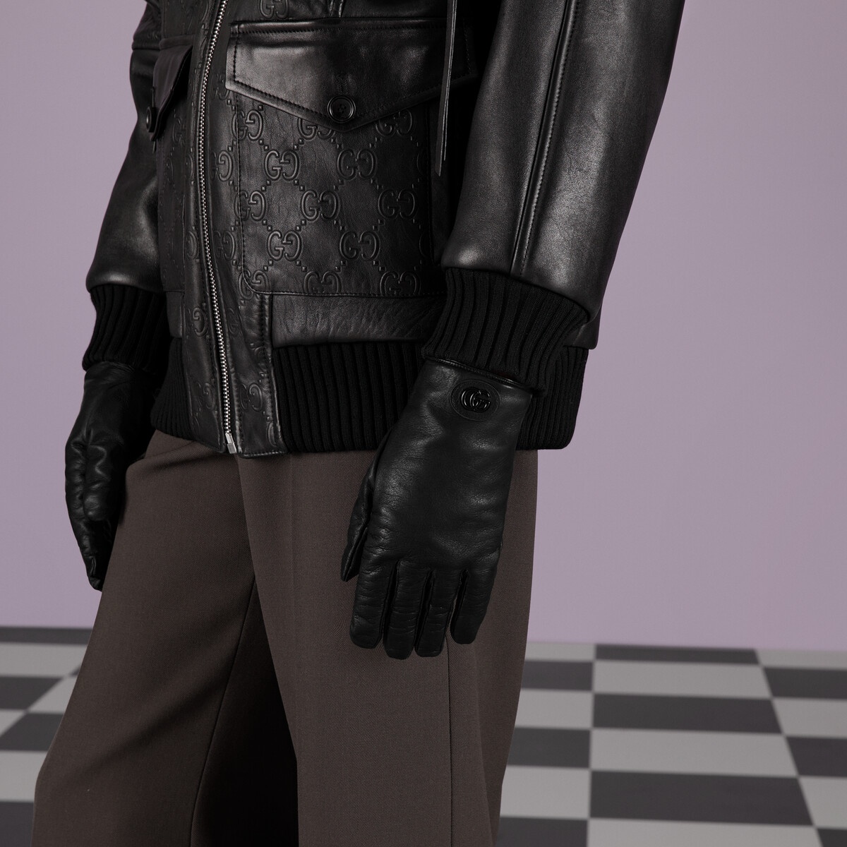 Leather gloves with Double G - 3