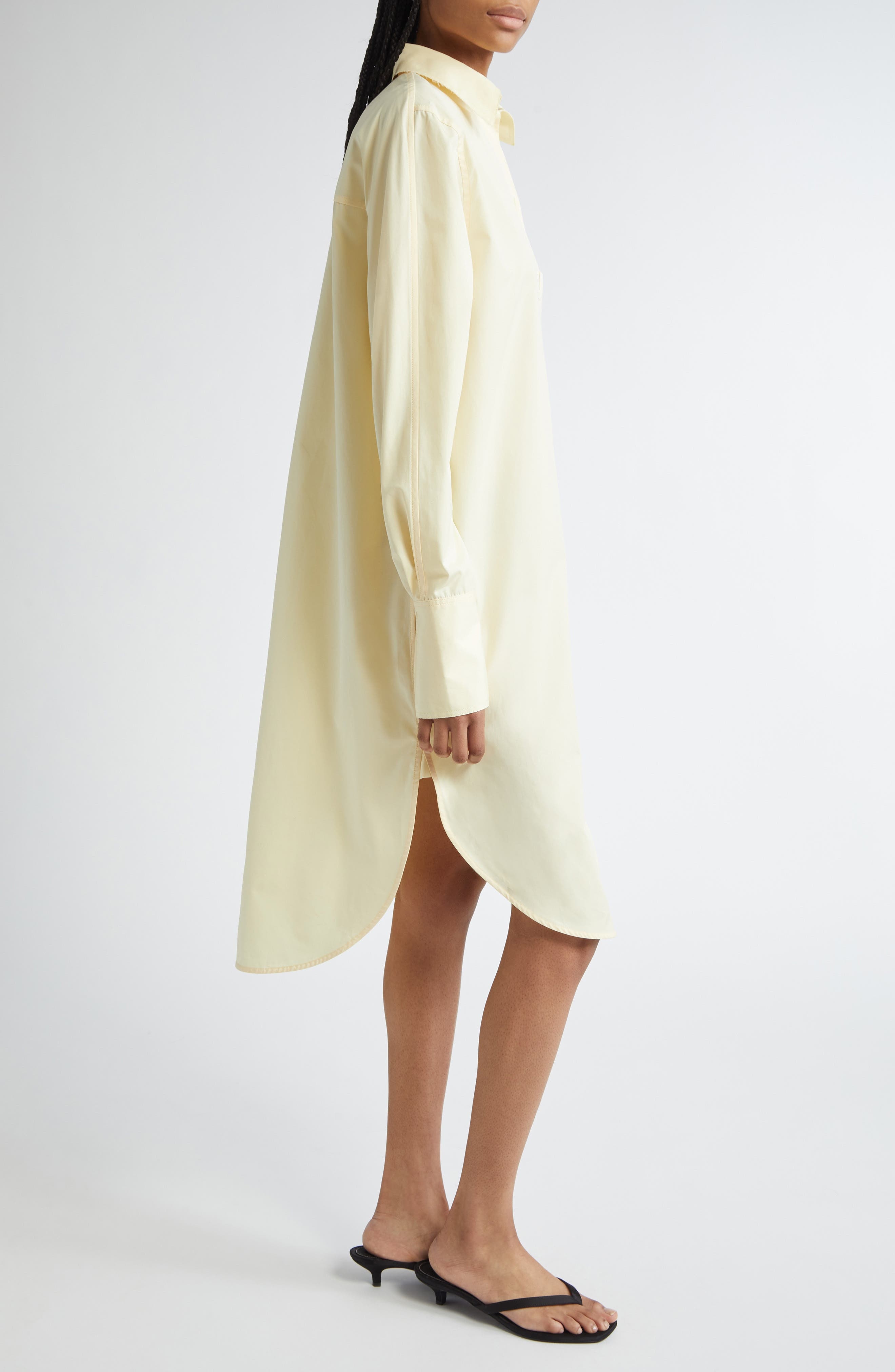TOTEME Long Sleeve Organic Cotton Poplin Shirtdress in Straw at Nordstrom - 3