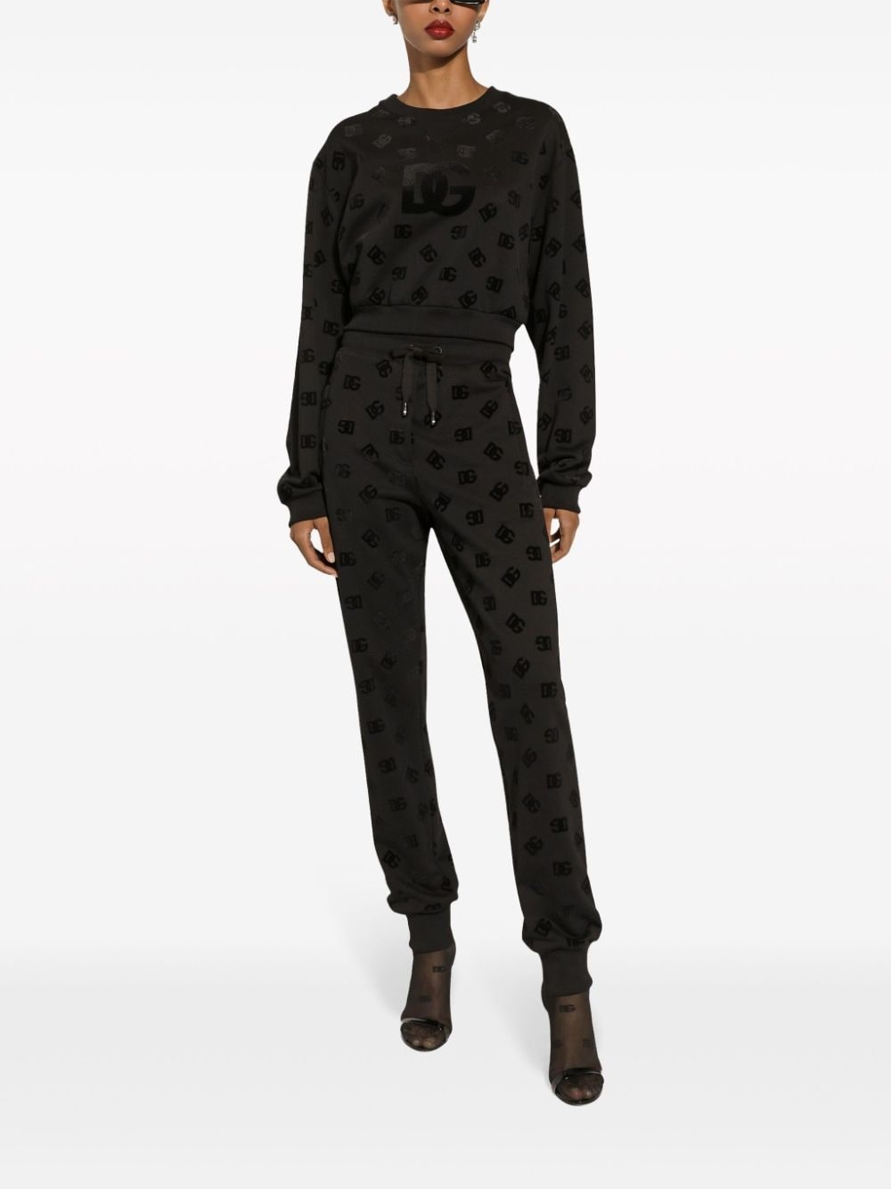 logo-flocked cotton track pants - 3
