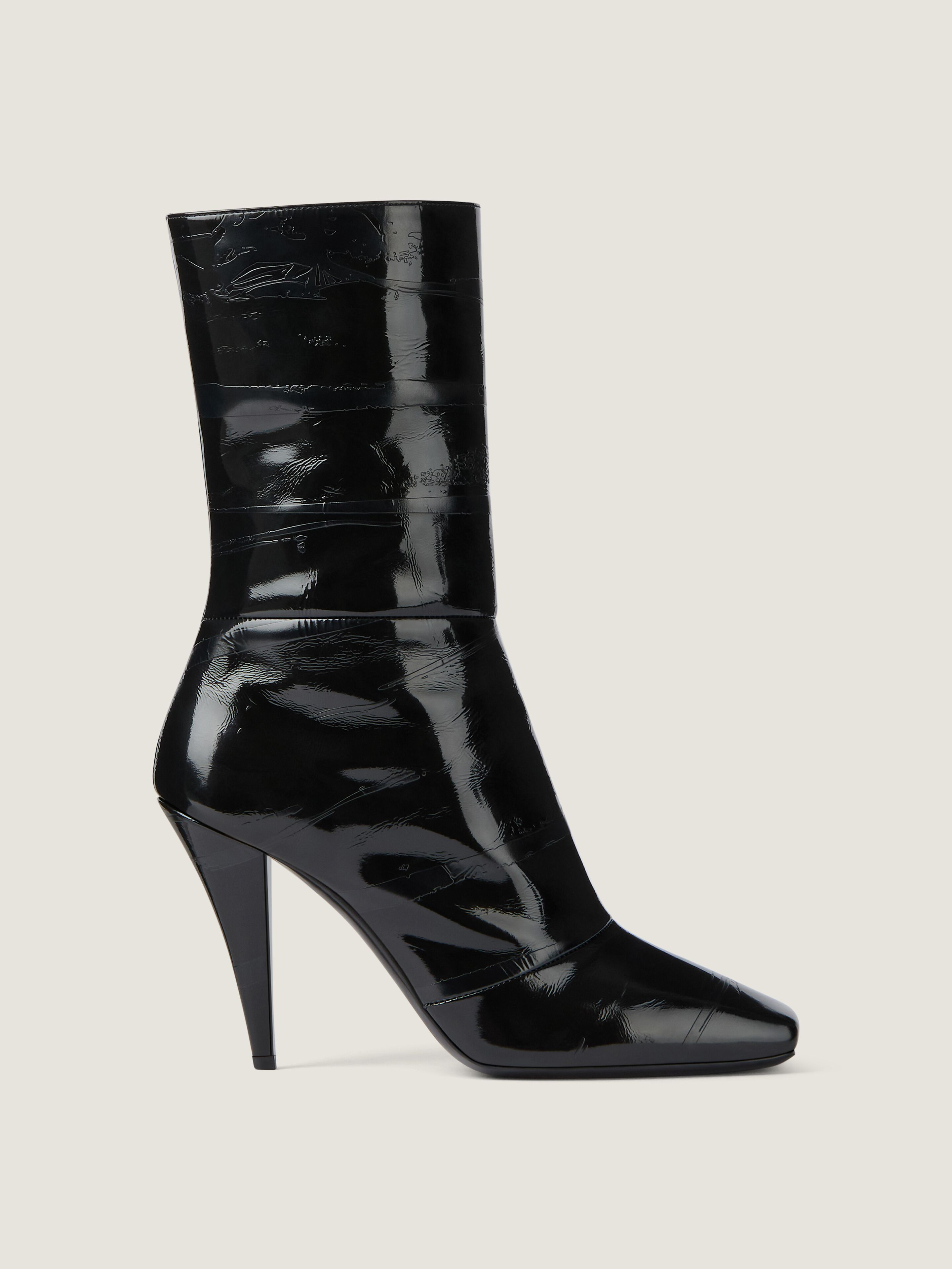 SLICED SQUARE ANKLE BOOTS IN SHINY LEATHER - 3