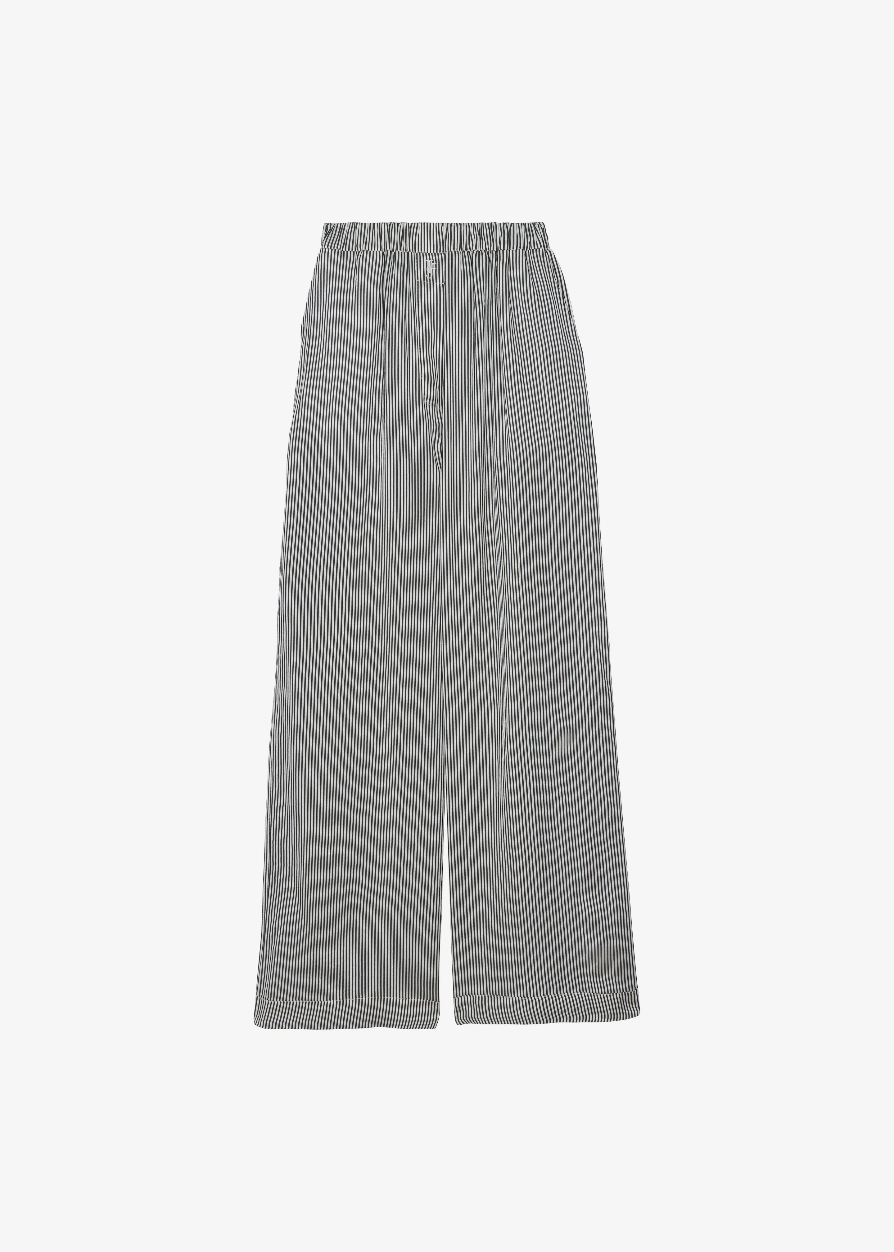 Mirca Striped Silk Elastic Pants - Black/White Stripe - 1