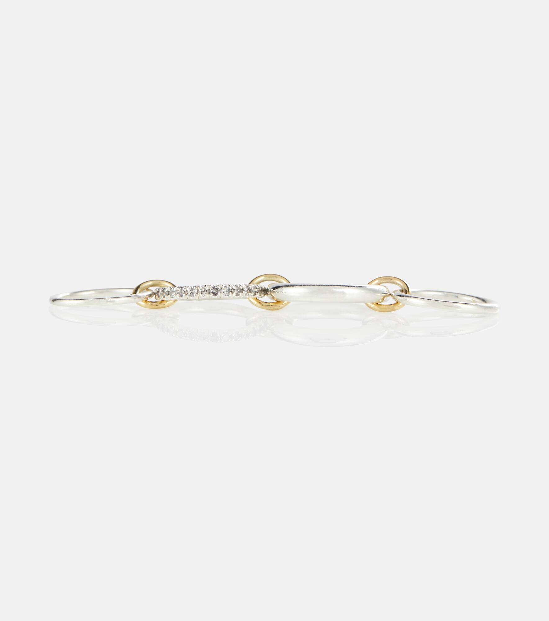 Janssen SG Gris sterling silver ring with diamonds and yellow and rose gold connectors - 4