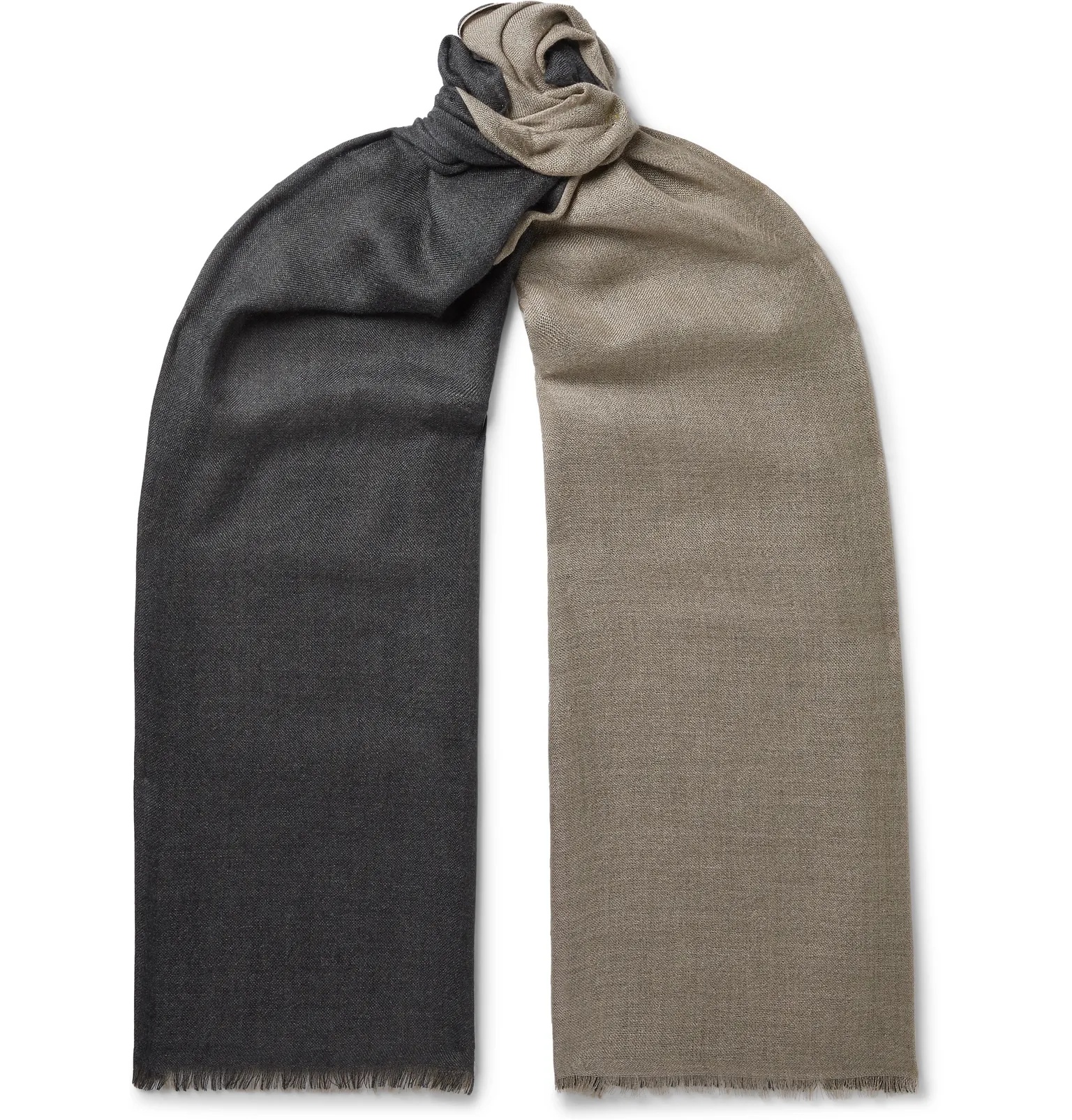 Fringed Two-Tone Cashmere and Silk-Blend Scarf - 1