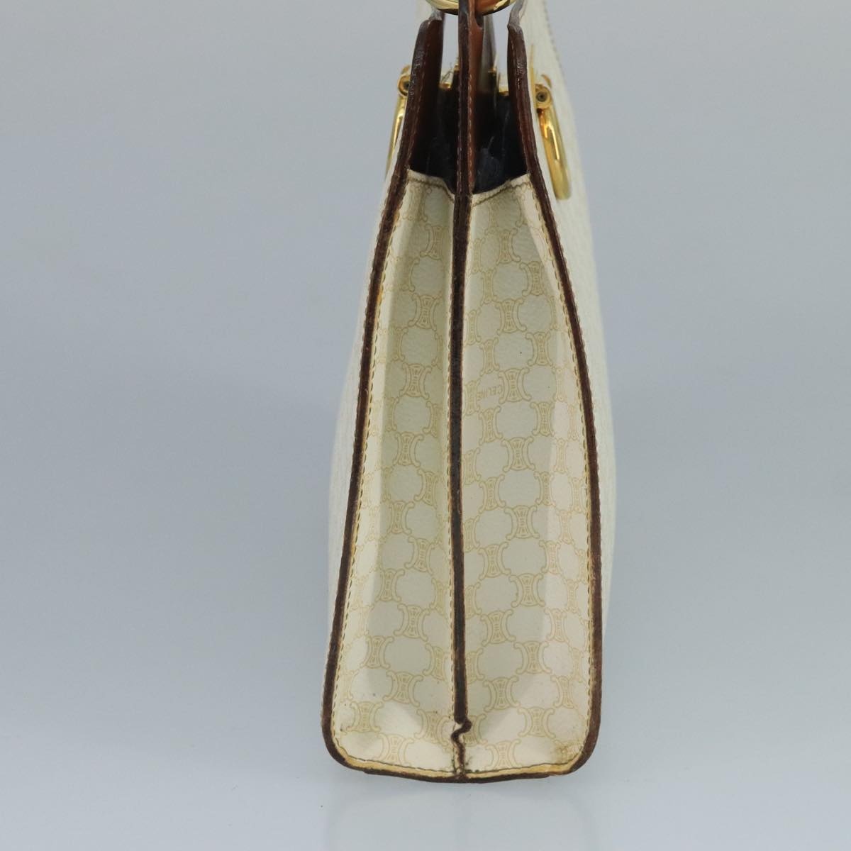 CELINE Macadam Canvas Hand Bag Pvc Leather White Gold - 4
