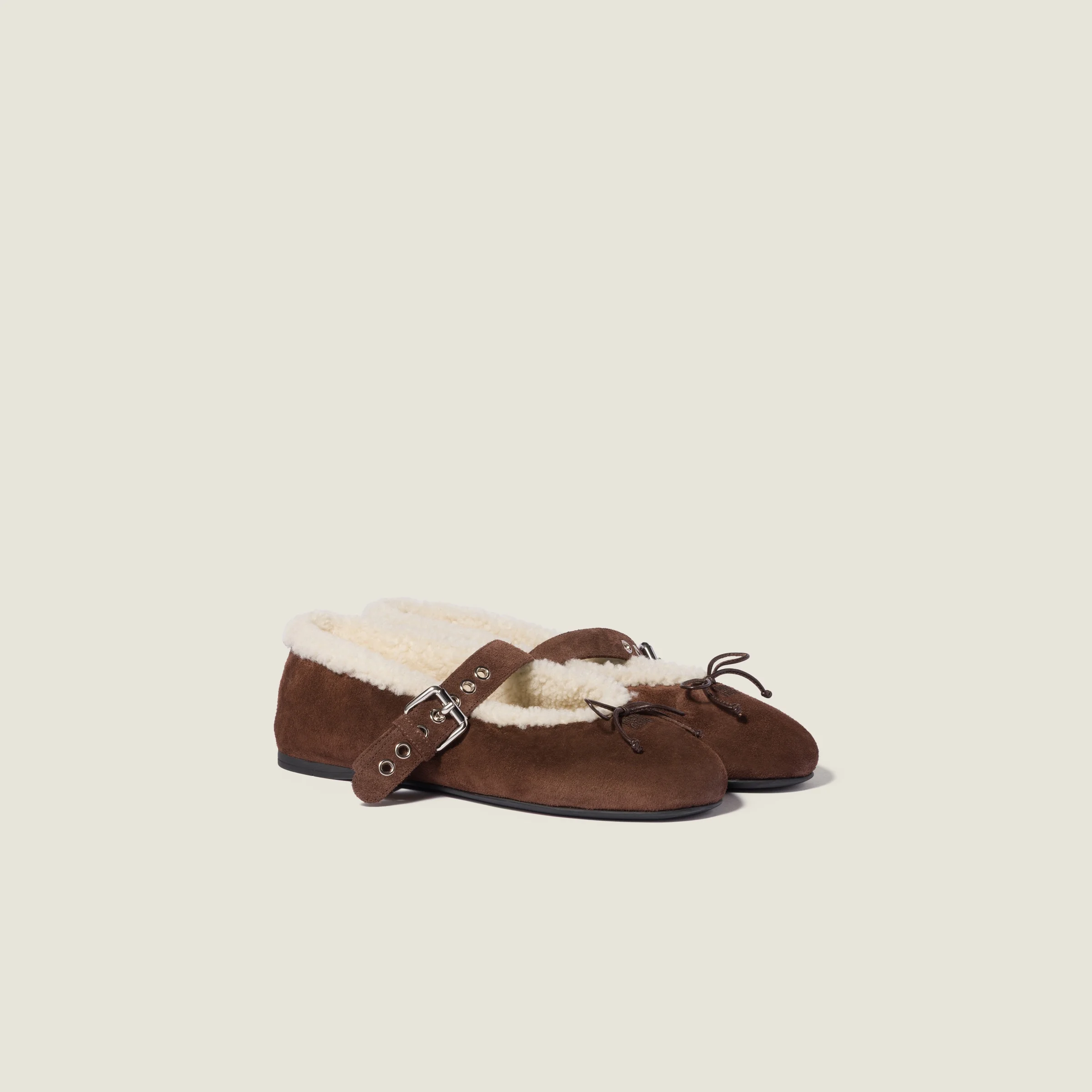 Suede and shearling ballerinas - 1