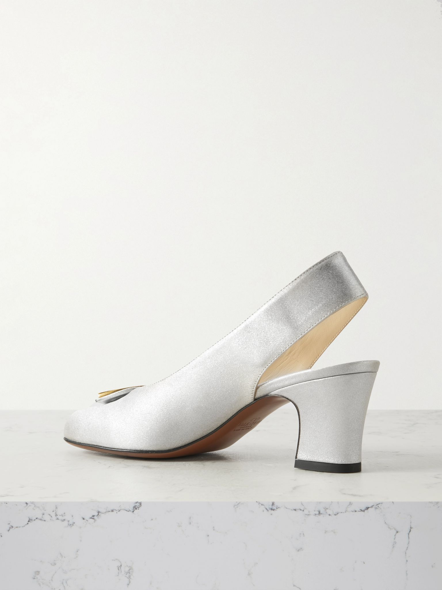 Adamantine 60 embellished glittered-leather slingback pumps Silver - 3