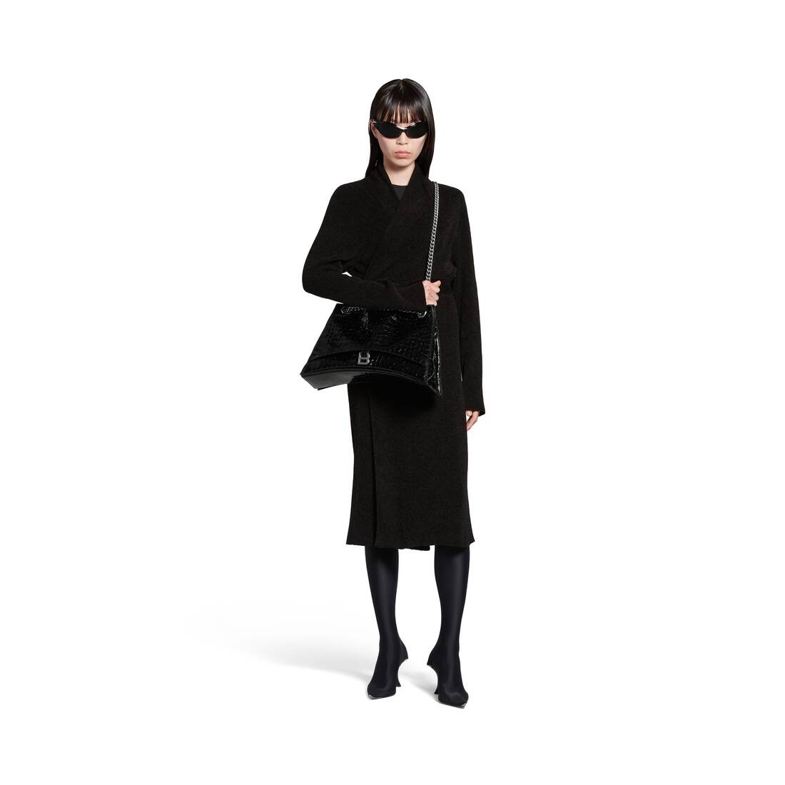 Women's Crush Large Chain Bag Crocodile Embossed in Black - 3