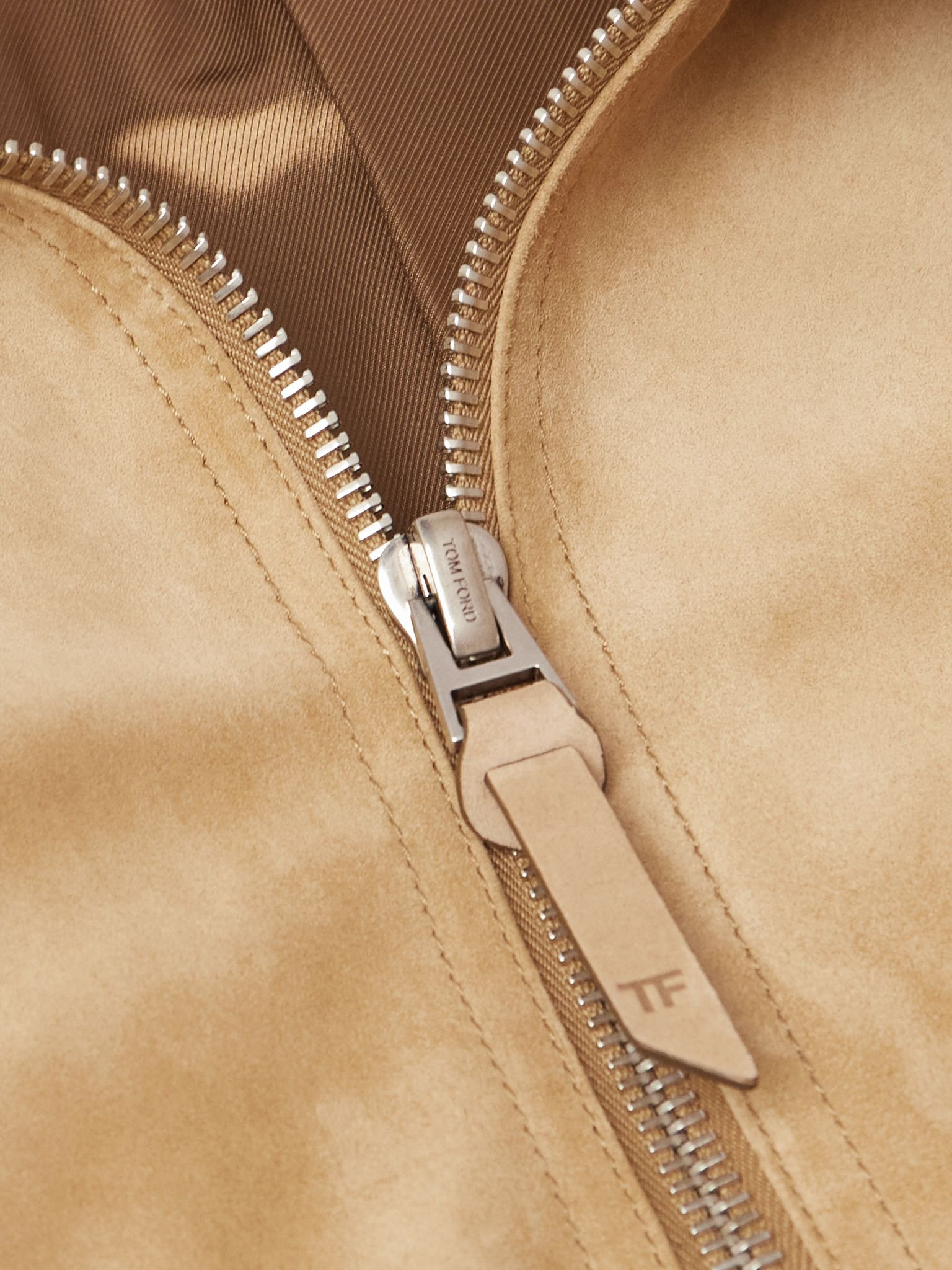 Shearling-Trimmed Suede Bomber Jacket Neutral - 5