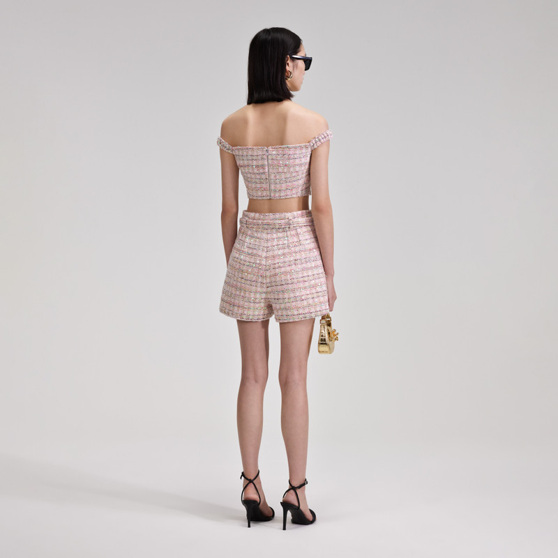self-portrait Pink Sequin Boucle Shorts outlook