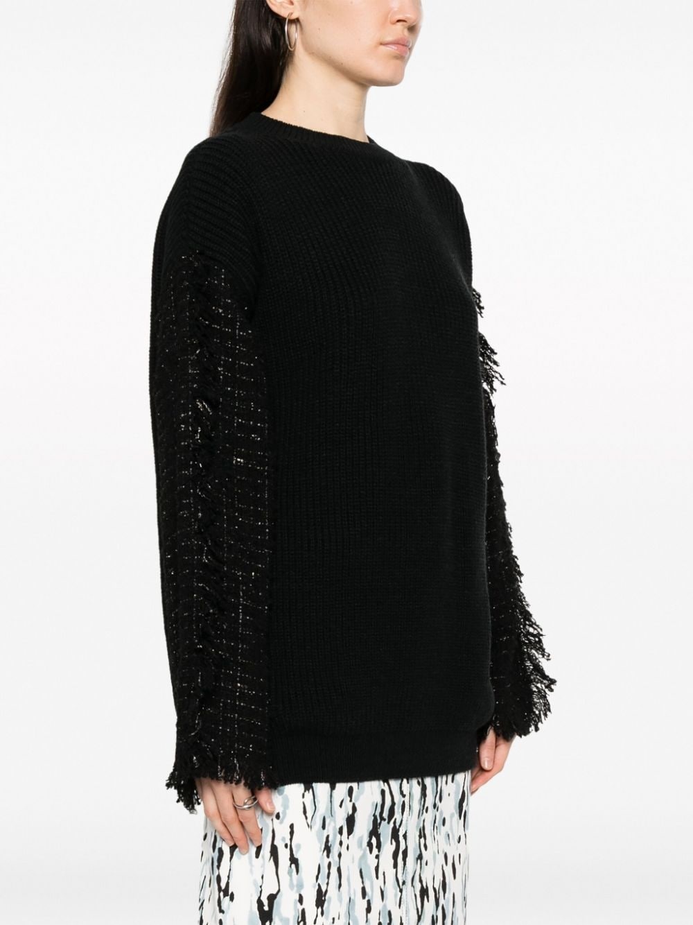 frayed-detaling ribbed-knit jumper - 3