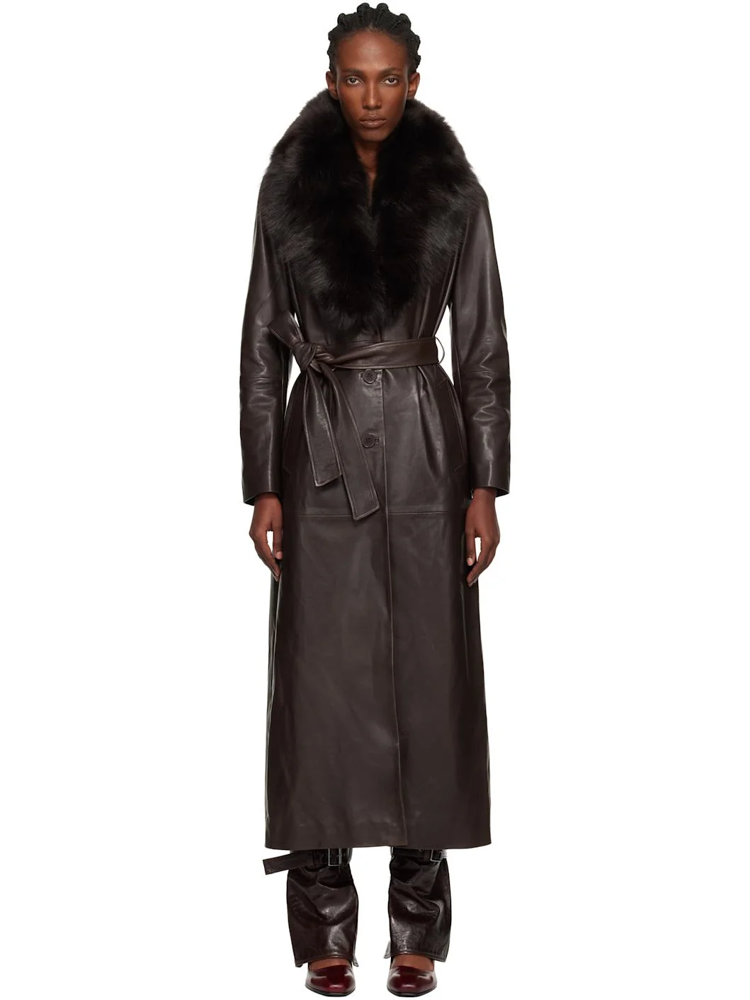 Brown Dakota Glamorous Leather Coat - 1