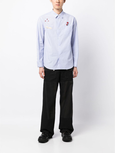 UNDERCOVER appliqué-detail striped cotton shirt outlook