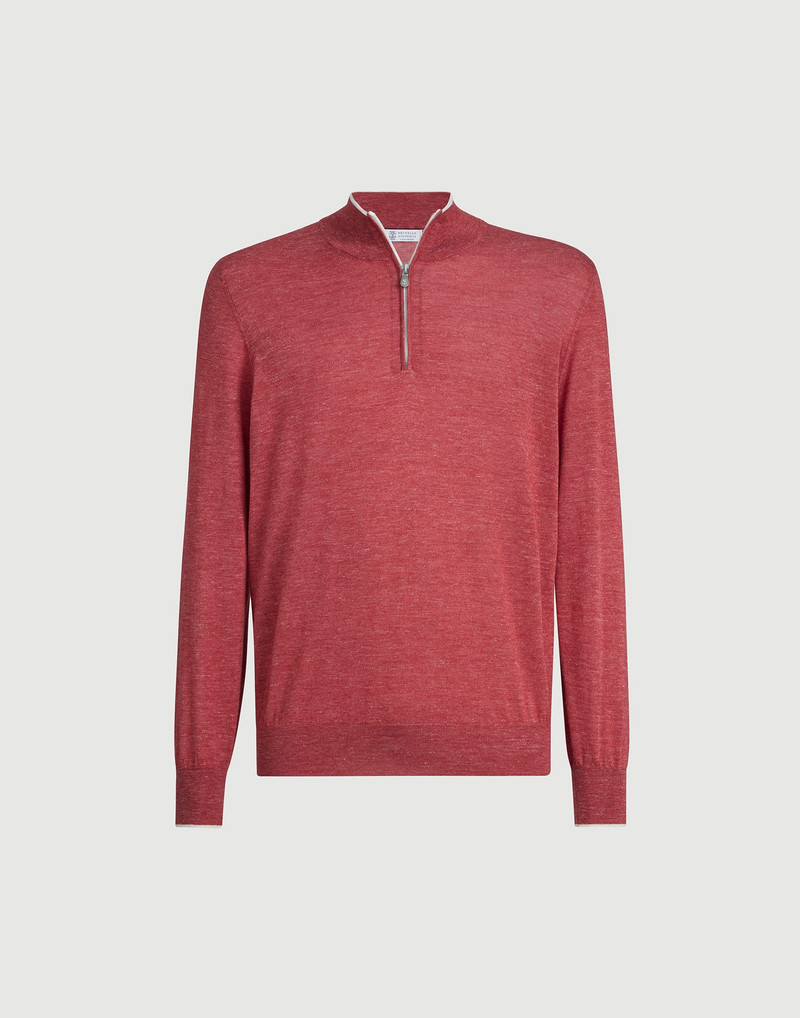 Cashmere, silk and hemp lightweight sweater with half zip 1
