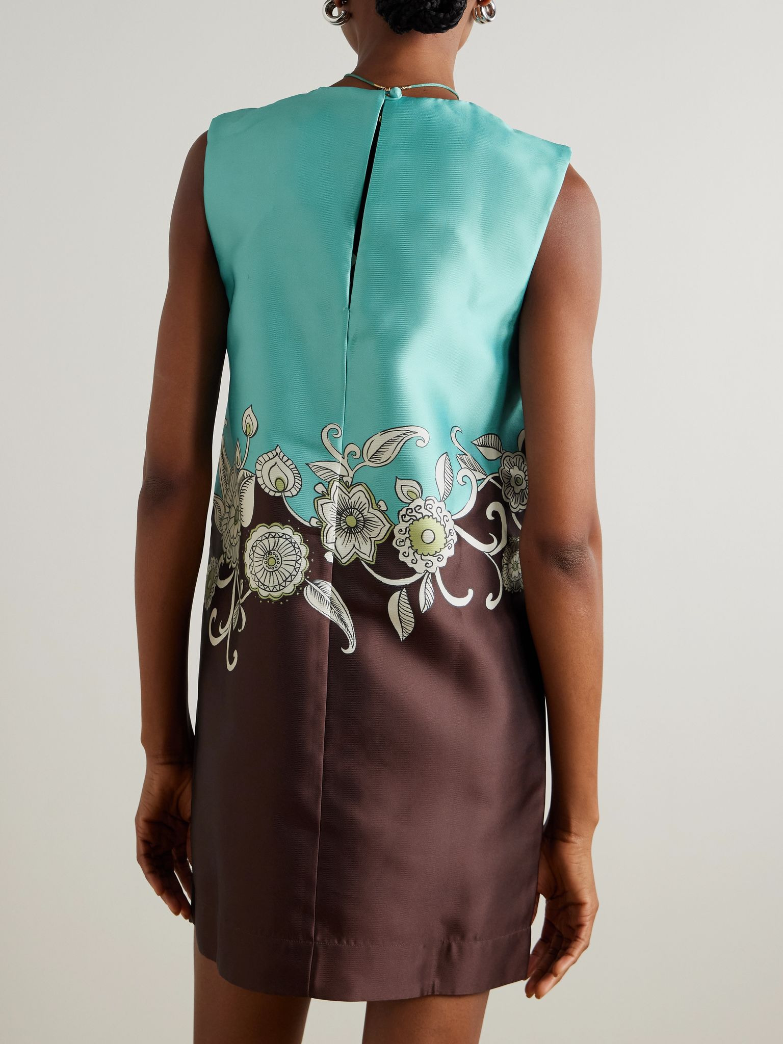 Gia floral-print recycled satin-twill mini dress Brown - 3