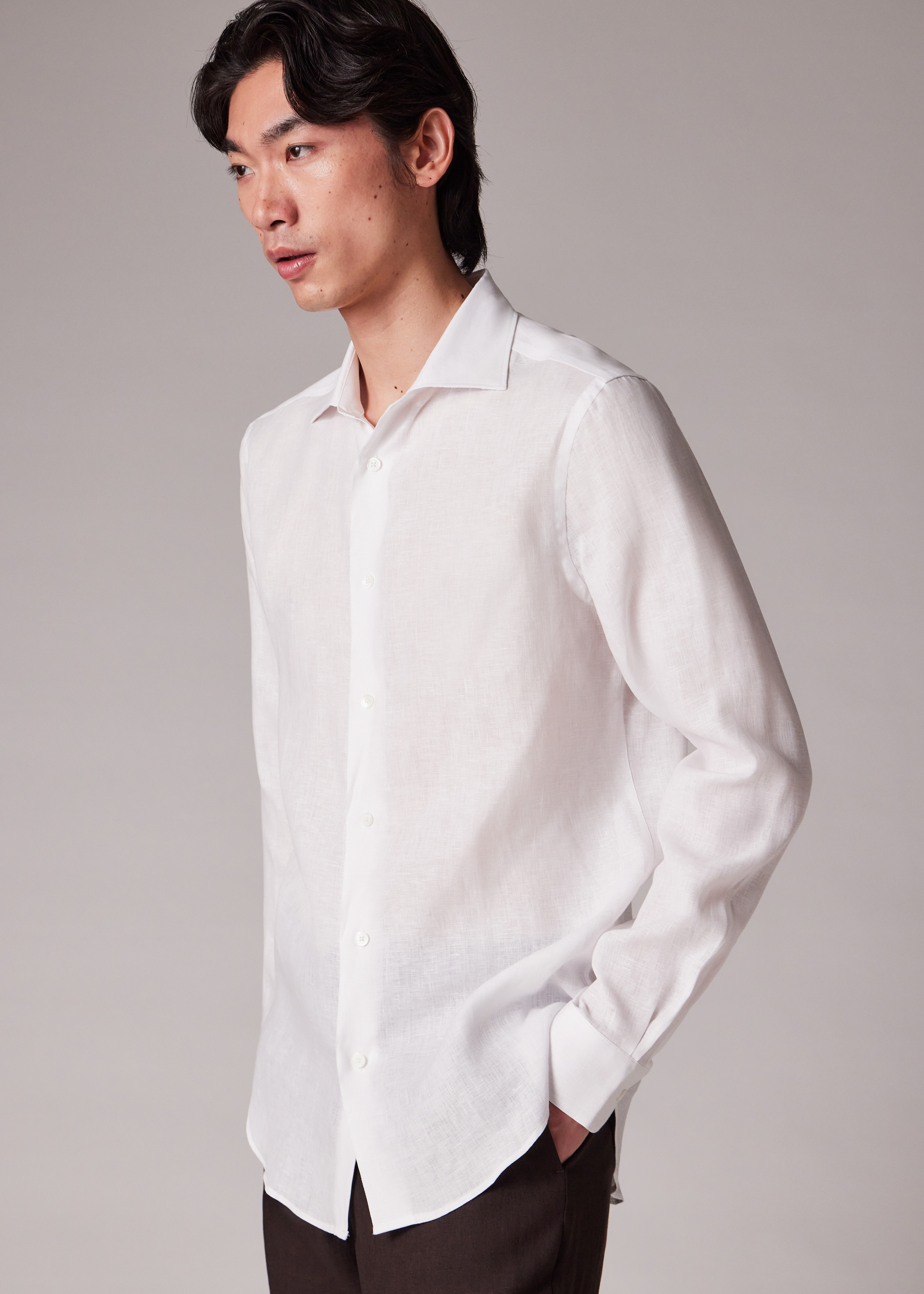 Slim-Fit White Linen Shirt - 3
