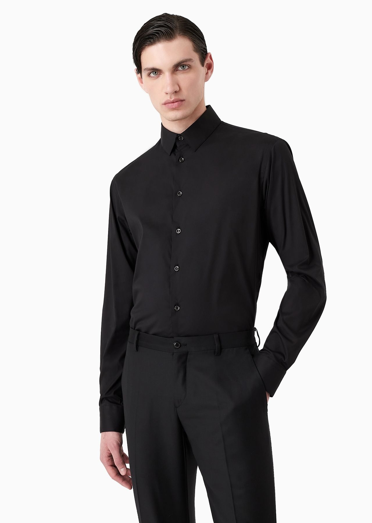 Stretch fabric shirt with collar stays - 2