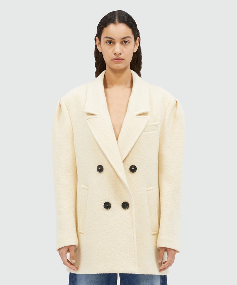 MSGM Beige double-breasted bouclé wool pea coat outlook